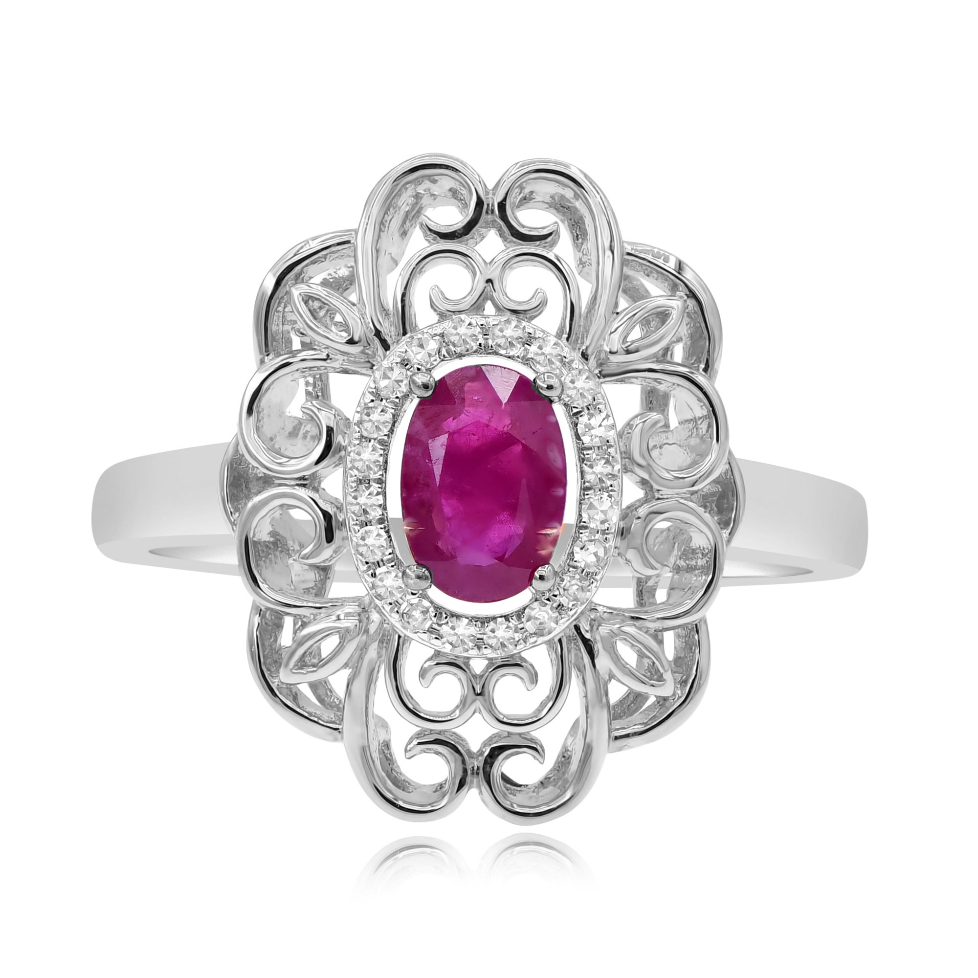 0.73 ct. Ruby & 0.08 ct. Diamond 14K White Gold Vintage Style Ring