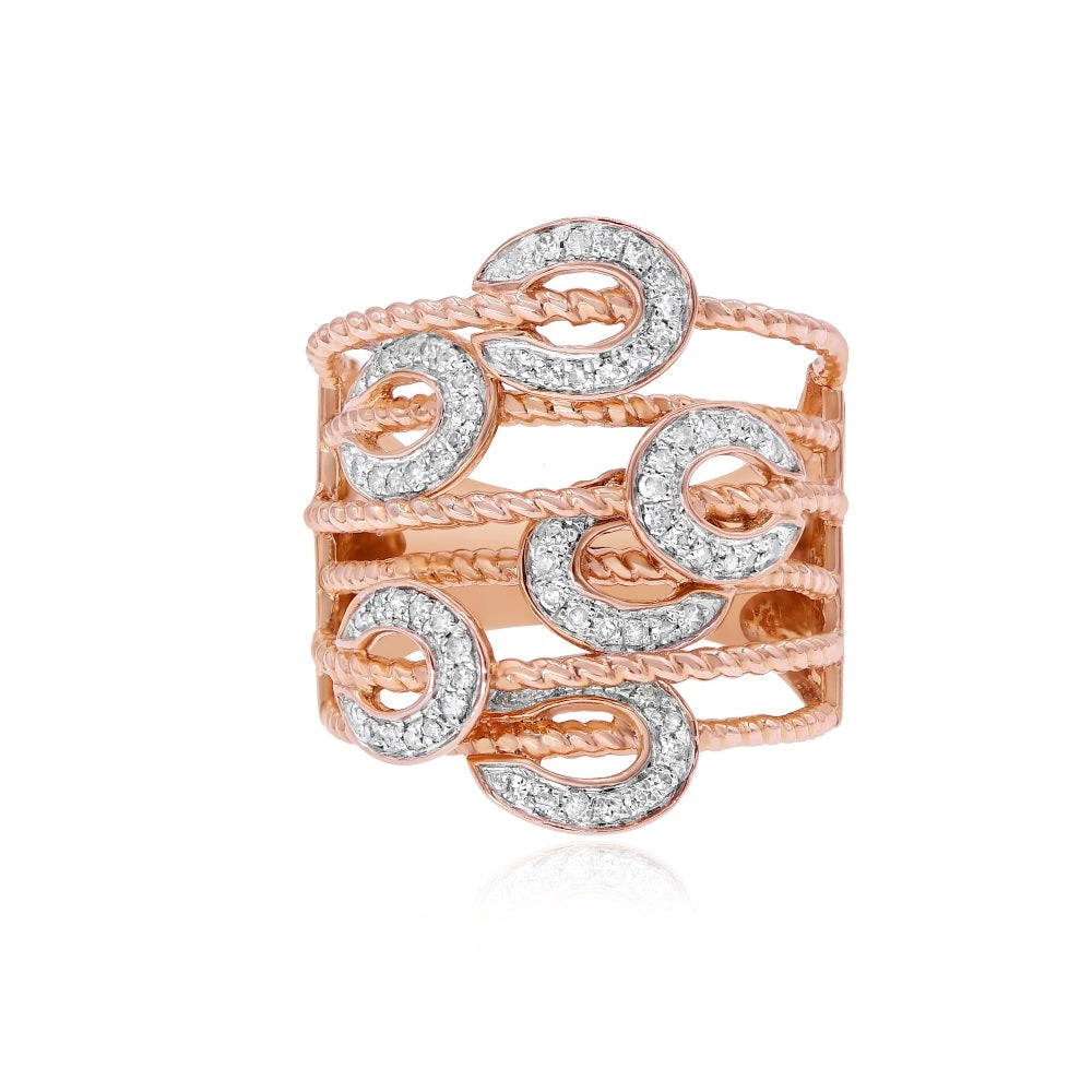 0.43 ct. Diamond 14K Rose Gold Multi-Row Rope Buckle Ring