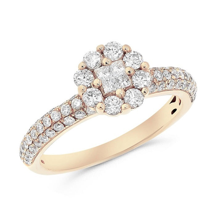 1.07 ct. Diamond 14K Rose Gold Pave Flower Ring