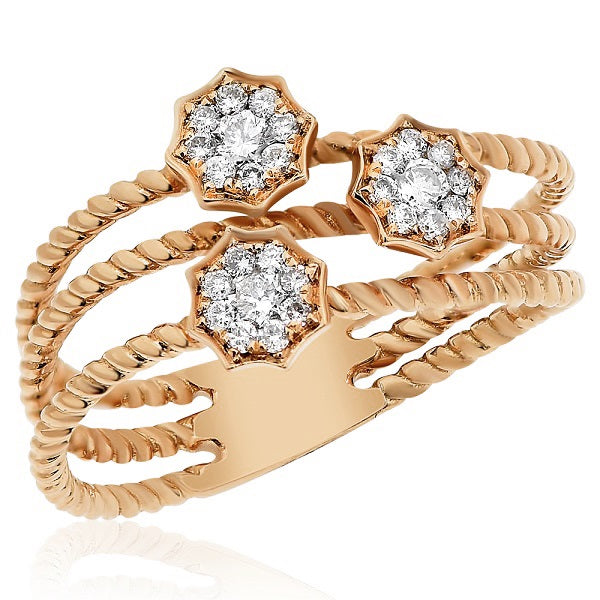 0.25 ct. Diamond 14K Rose Gold Three Rope Wide Band
