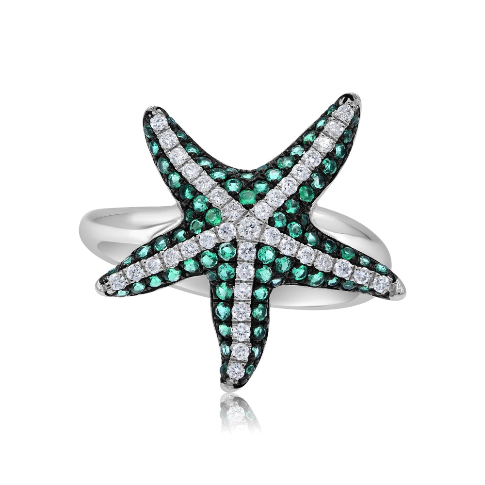 0.41 ct. Emerald & 0.26 ct. Diamond 14K White Gold Starfish Ring