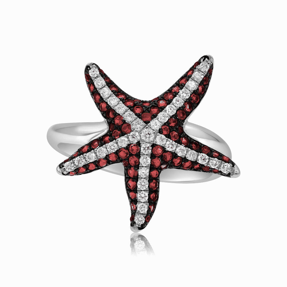 0.54 ct. Ruby & 0.26 ct. Diamond 14K White Gold Starfish Ring