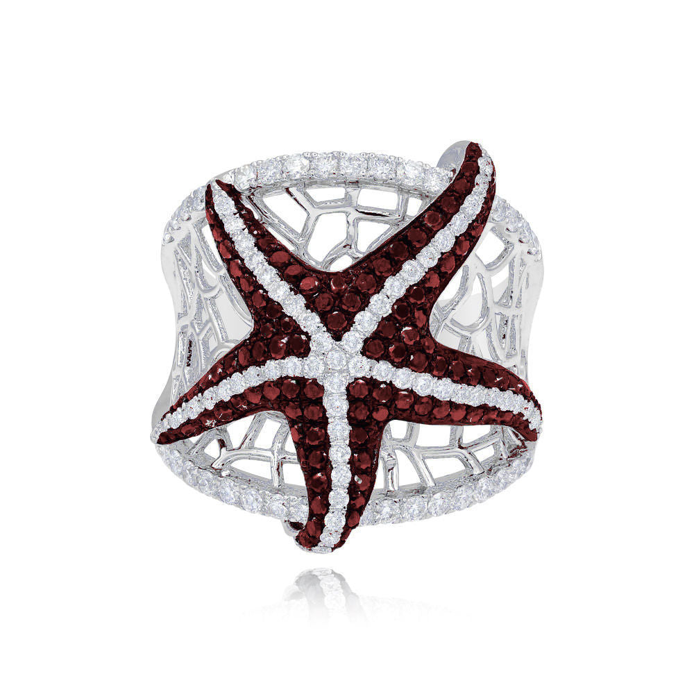0.71 ct. Ruby & 0.88 ct. Diamond 14K White Gold Starfish Wide Mesh Ring