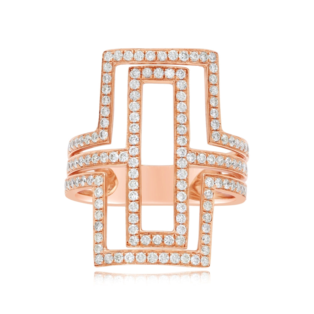 0.85 ct. Diamond 14K Rose Gold Double Rectangle Geometric Ring