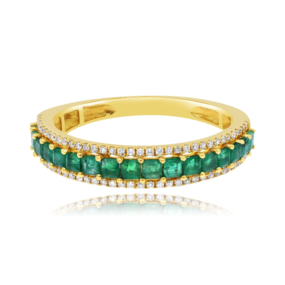 0.63 ct. Emerald & 0.15 ct. Diamond 14K Yellow Gold Half Eternity Band