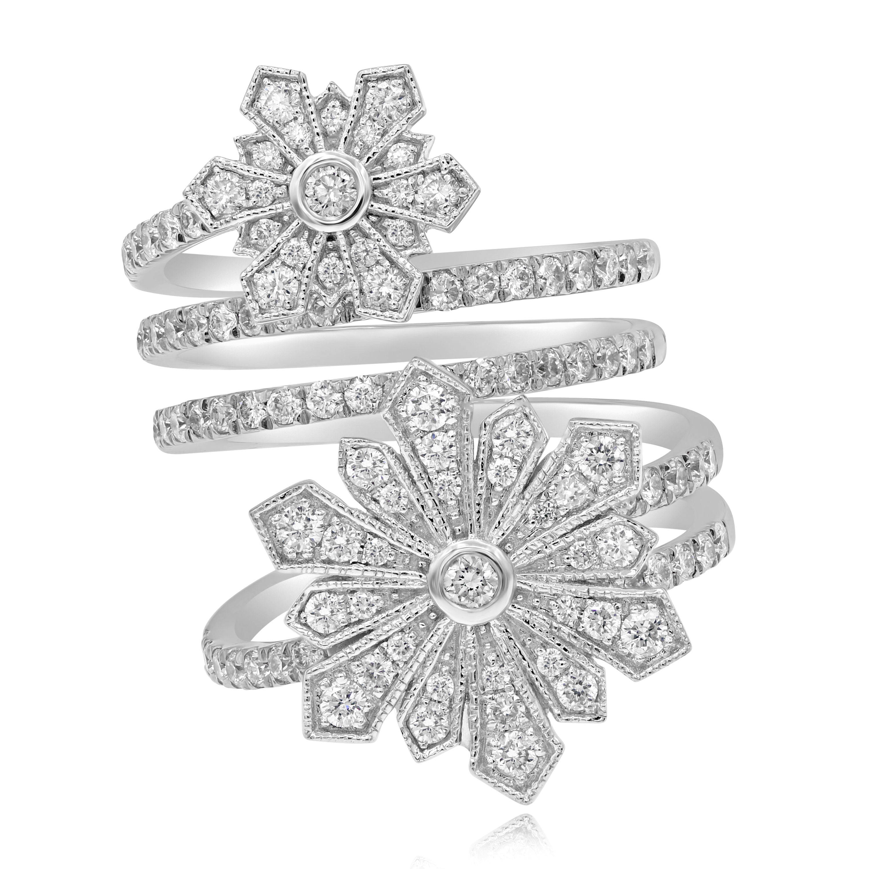 0.6 ct. Diamond 14K White Gold Spiral With Flower End Ring