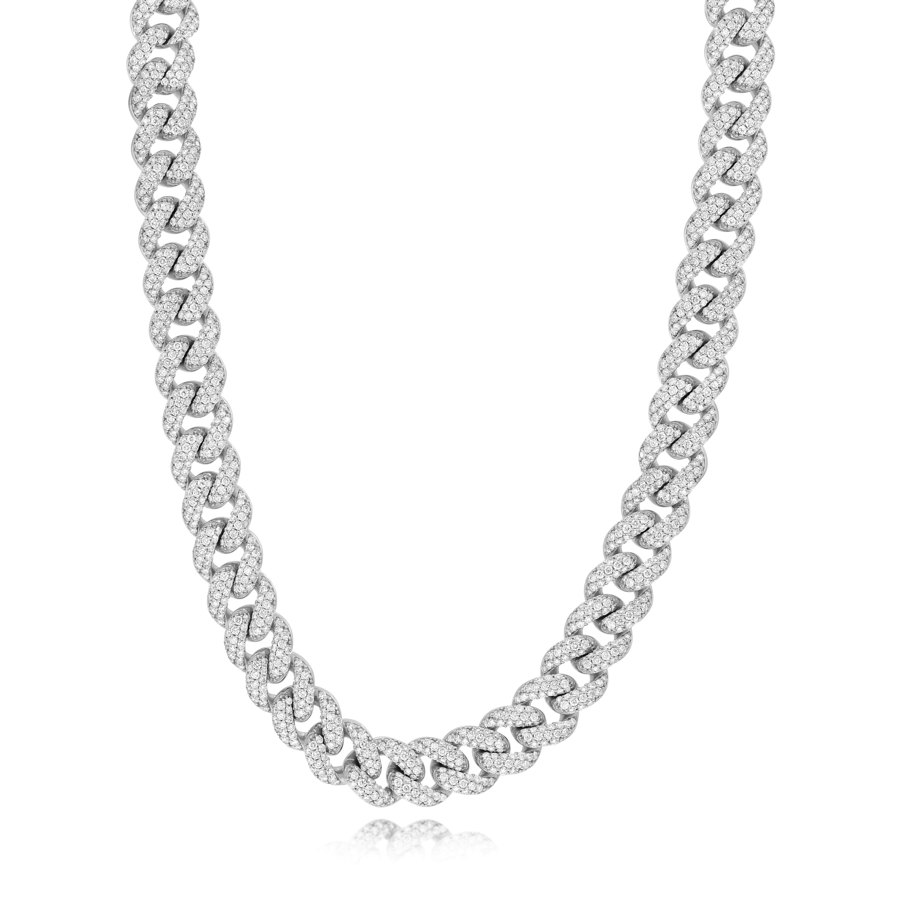27.03 ct. Diamond 14K White Gold Miami Cuban Link Chain Necklace 17.5"