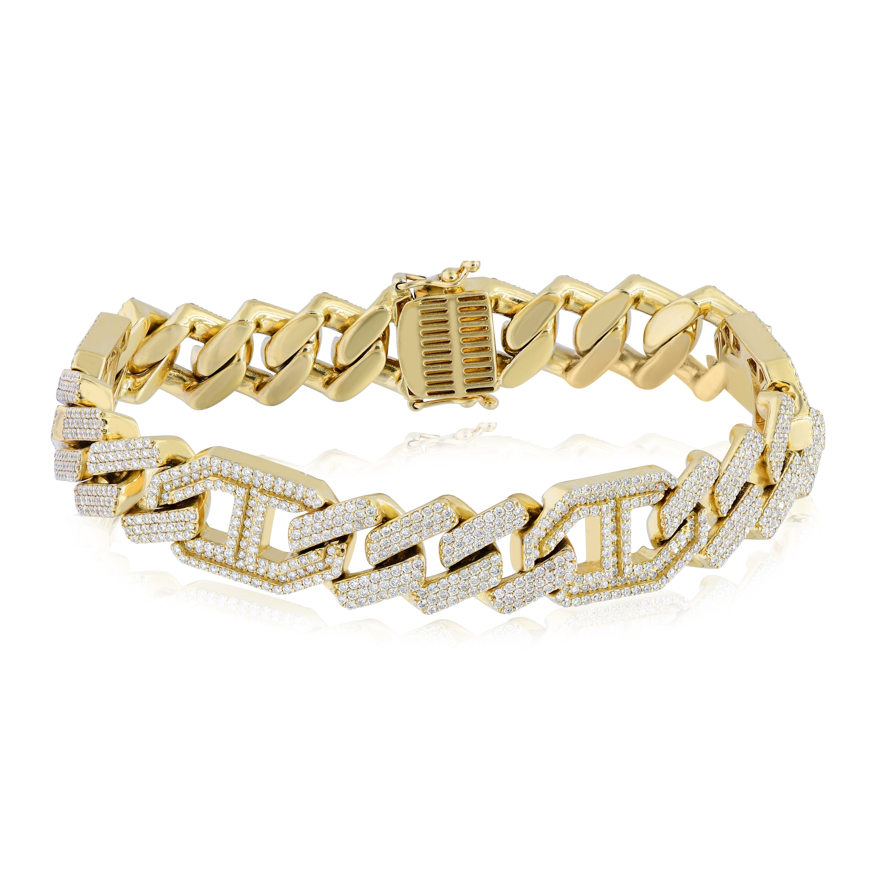 8.55 ct. Diamond 14K Yellow Gold Cuban Link Bracelet 8.5"