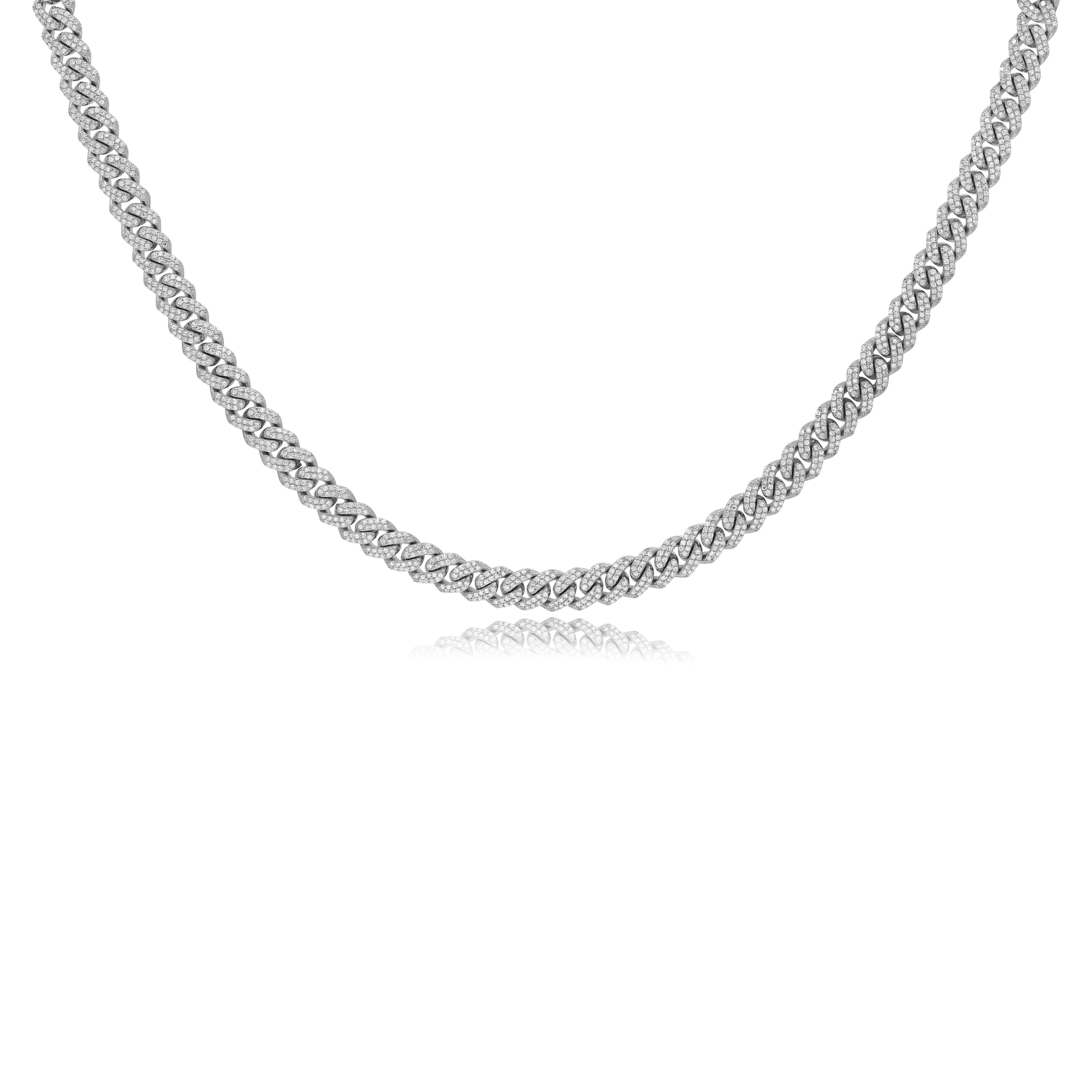 7.53 ct. Diamond 14K White Gold Cuban Link Chain Necklace 20"