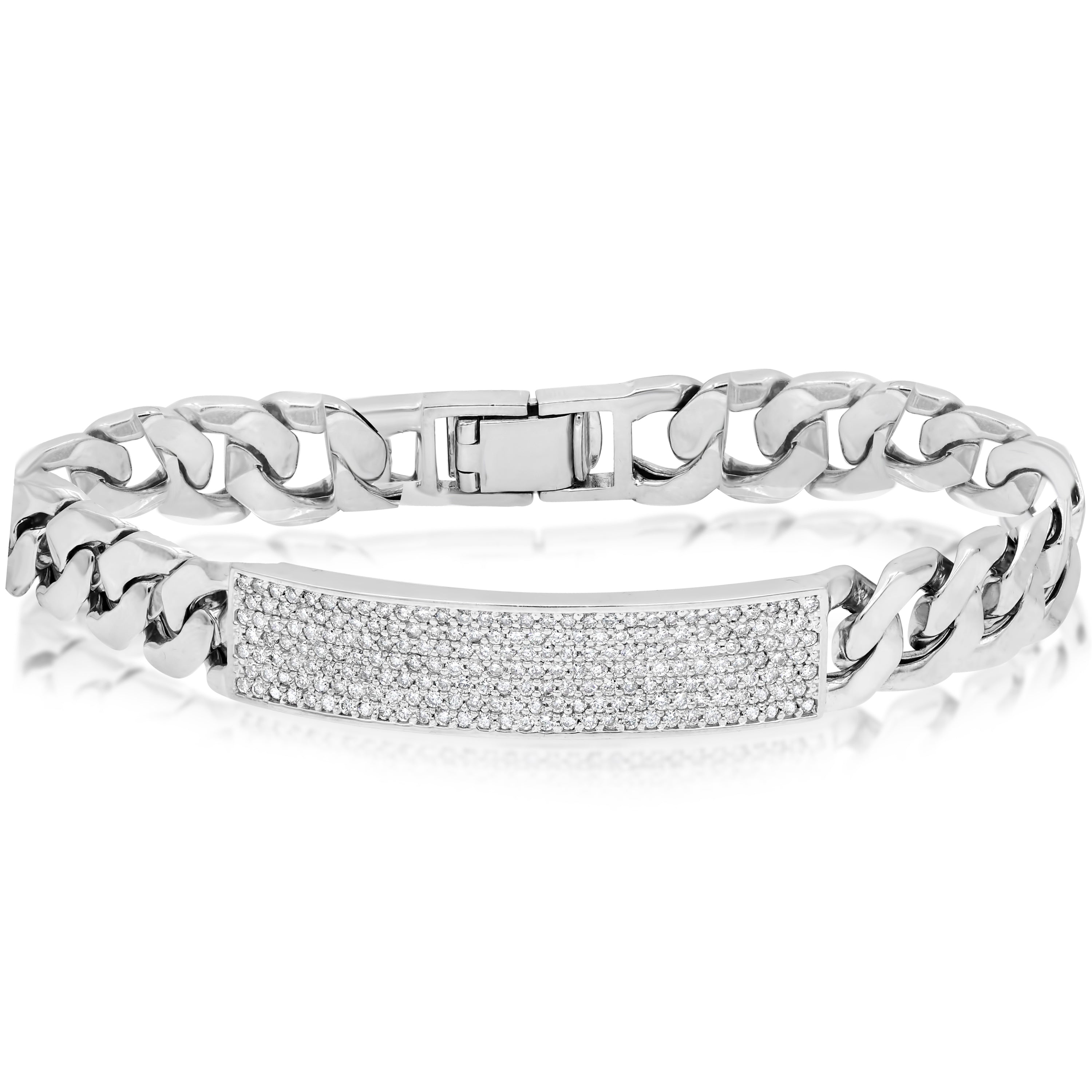 2.04 ct. Diamond 18K White Gold Men's Semi-Solid Curb Link Cuban Bracelet