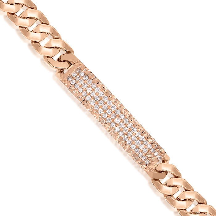 1.55 ct. Diamond 18K Rose Gold Men's Semi-Solid Curb Link Cuban Bracelet