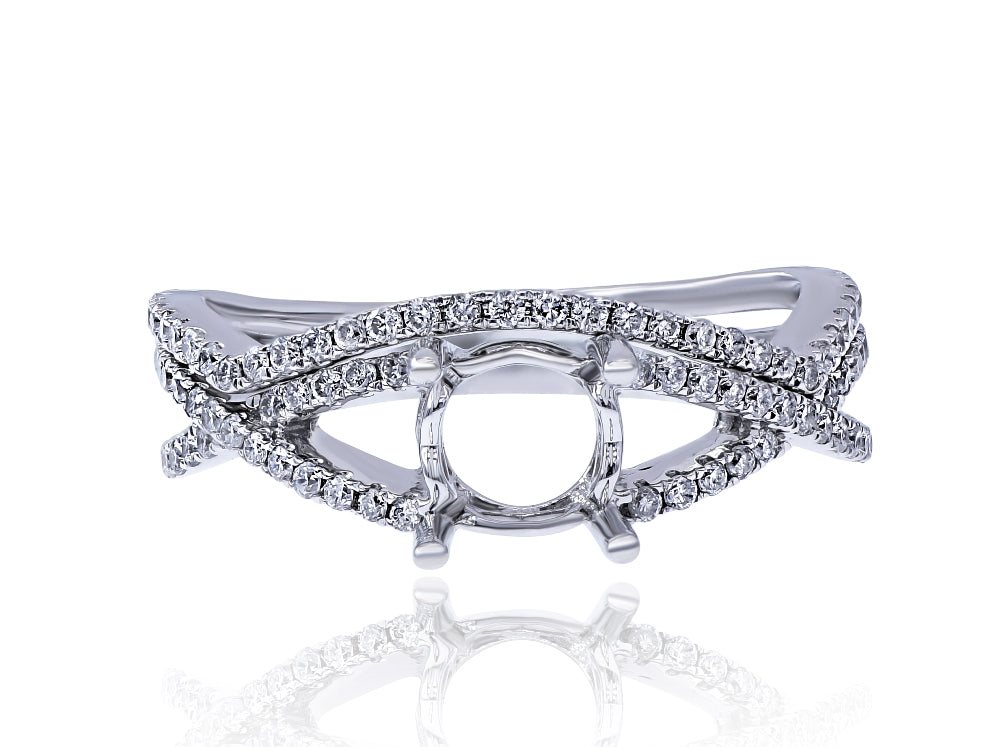 0.56 ct. Diamond 14K White Gold Halo XOXO Engagement Ring Mounting With Matching Band