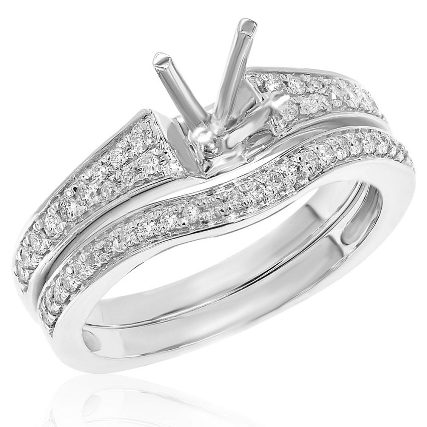 0.36 ct. Diamond 14K White Gold Ring Mounting With Matching Band