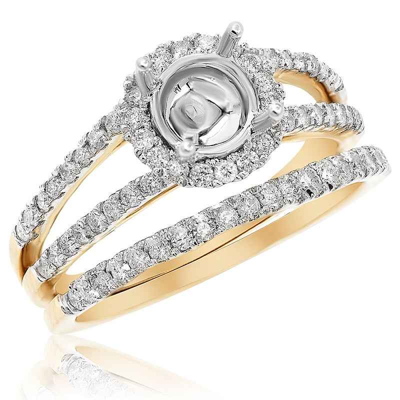 0.58 ct. Diamond 14K Yellow Gold Ring Mounting With Matching Band