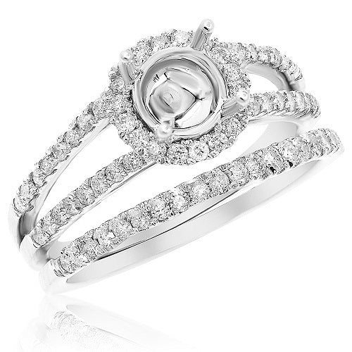 0.57 ct. Diamond Split Shank Round Halo Ring With Matching Band