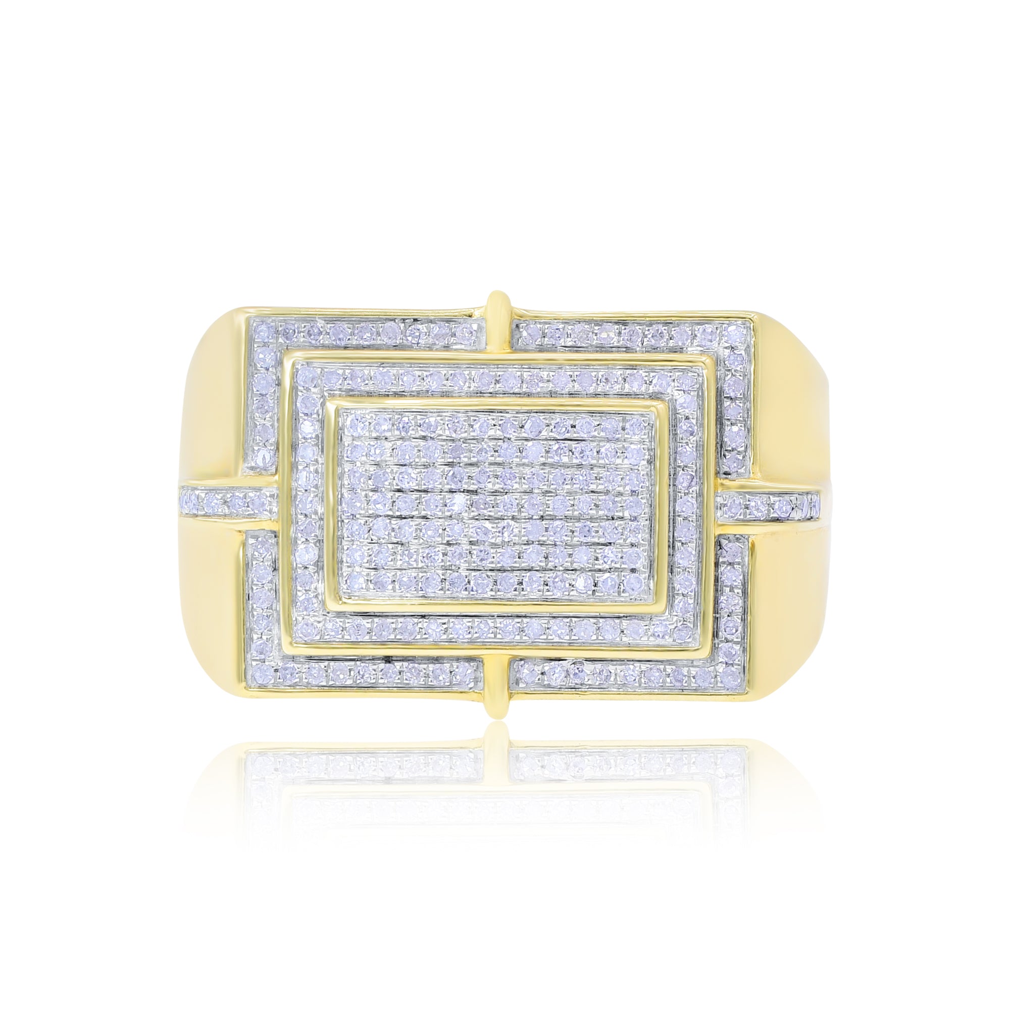 0.86 ct. Diamond 10K Yellow Gold Cluster Square Stepped Men's Ring