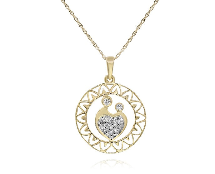 0.08 ct. Diamond 14K Yellow Gold 3D Double Love Bird Circular Fun Pendant