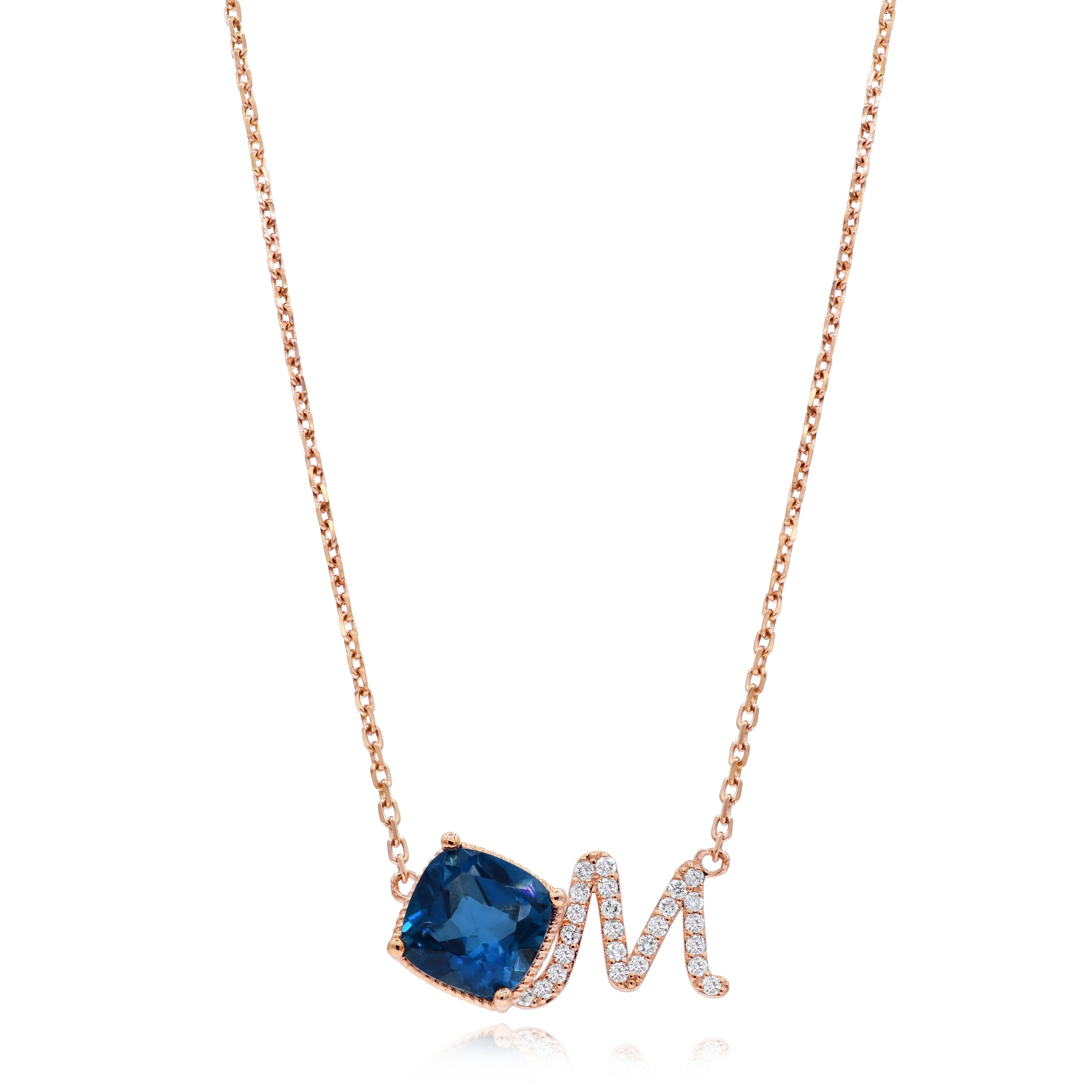 2 ct. Topaz & 0.18 ct. Diamond M Initial Pendant