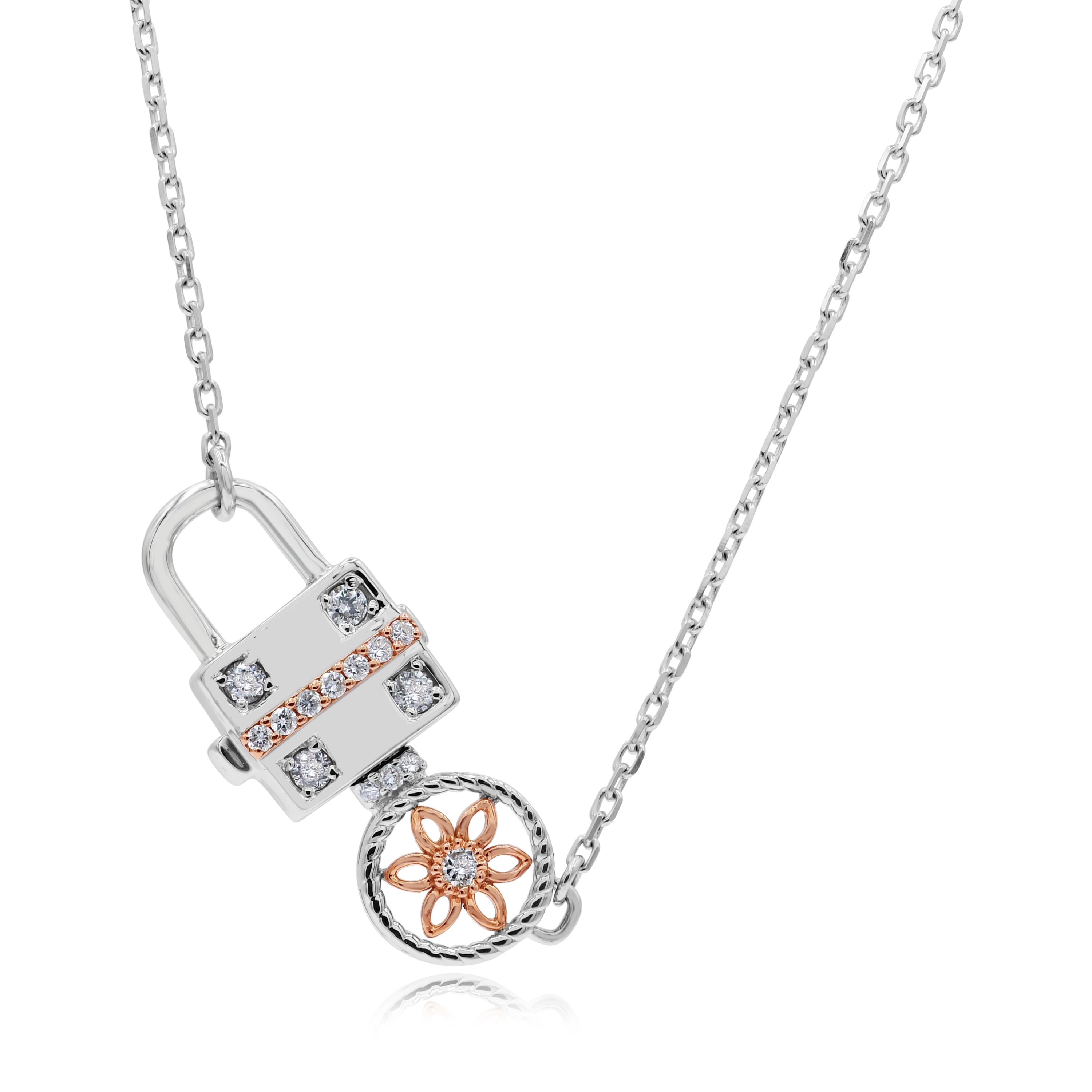 0.23 ct. Diamond 18K Rose & White Gold Lock Pendant