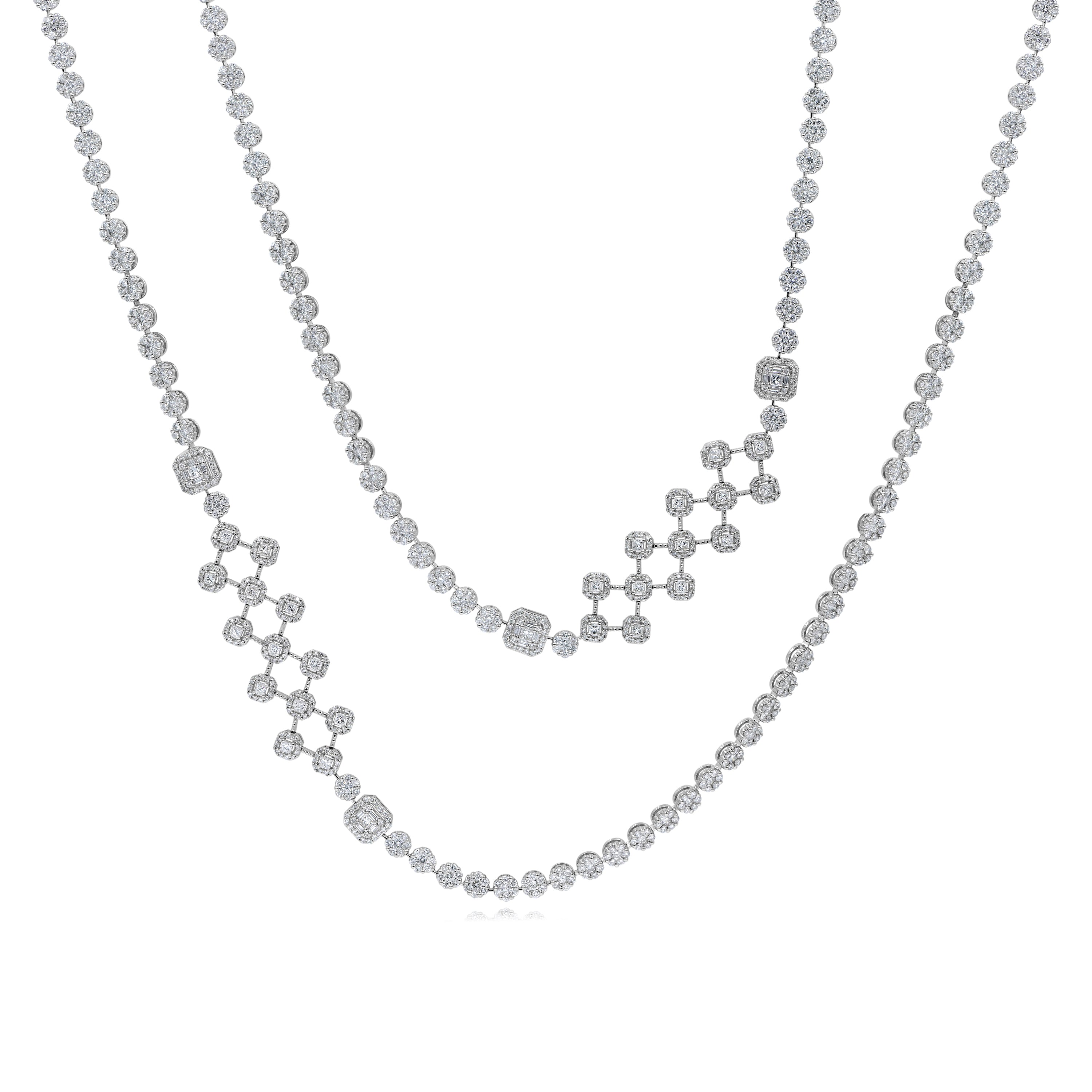 16.98 ct. Diamond 18K White Gold Flower By The Yard Eternity Tennis Necklace