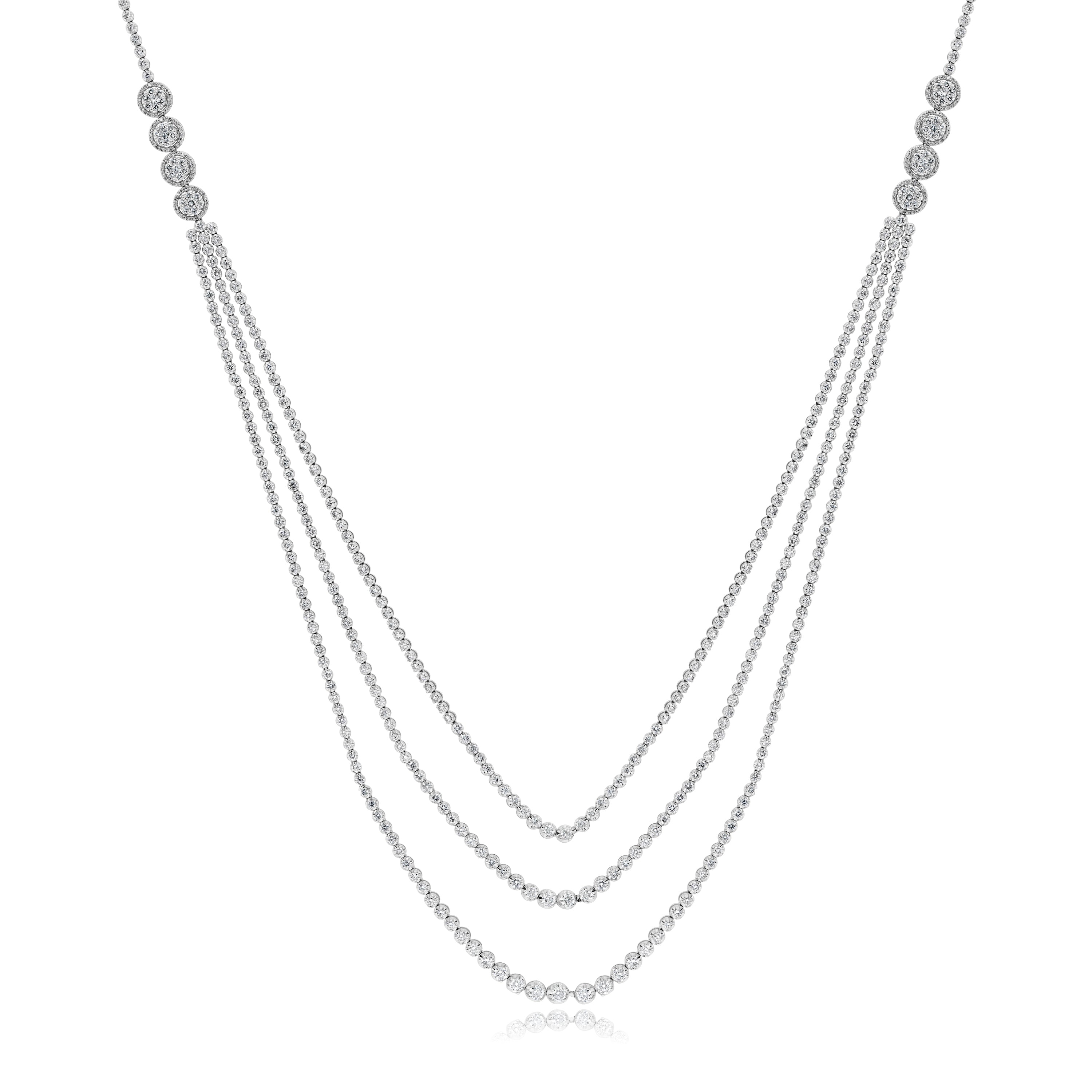 26.29 ct. Diamond 18K White Gold Triple-Chained Graduated Necklace