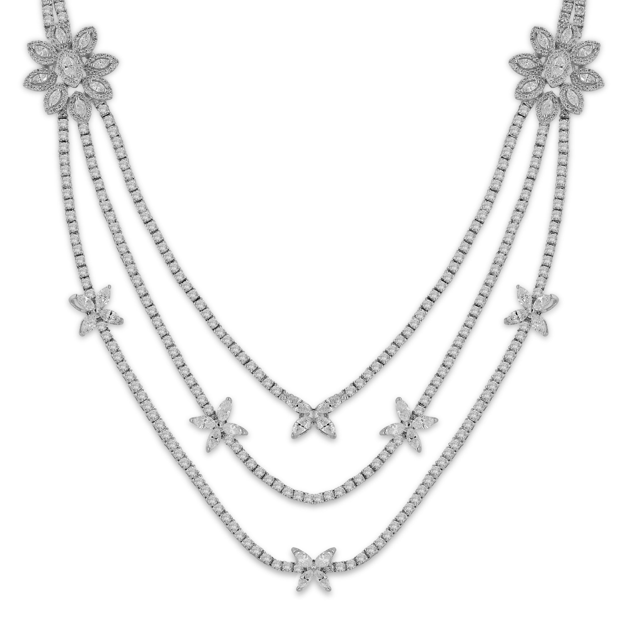 10.71 ct. Diamond 18K Diamond 18K White Gold Multi Strand Flower By The Yard Necklace