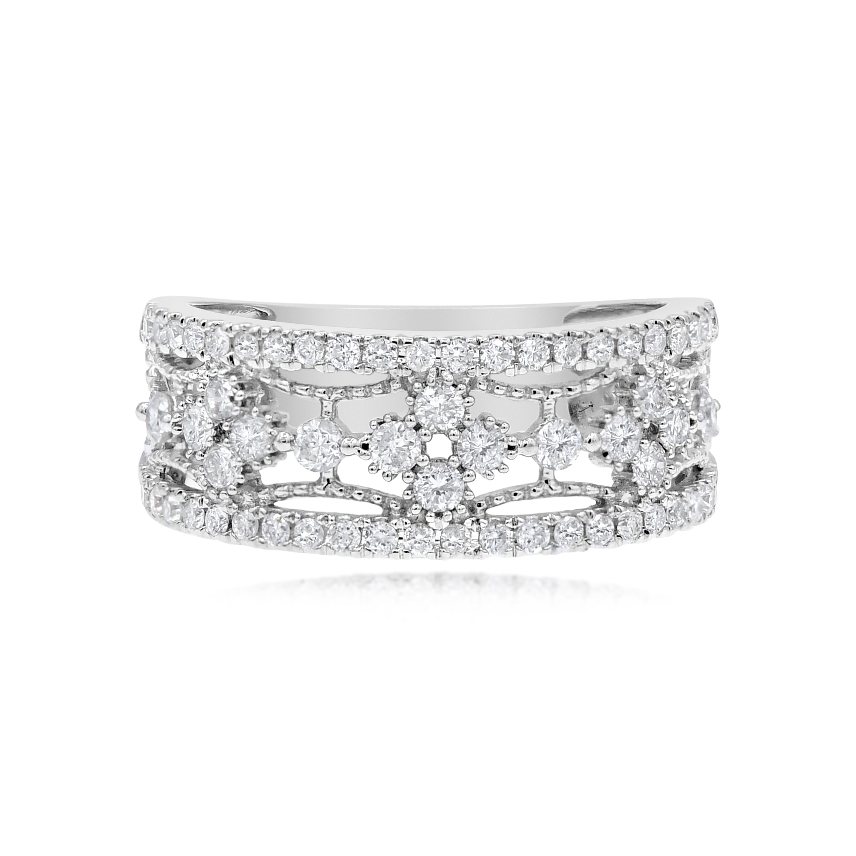 0.8 ct. Diamond Cluster 14K White Gold Band