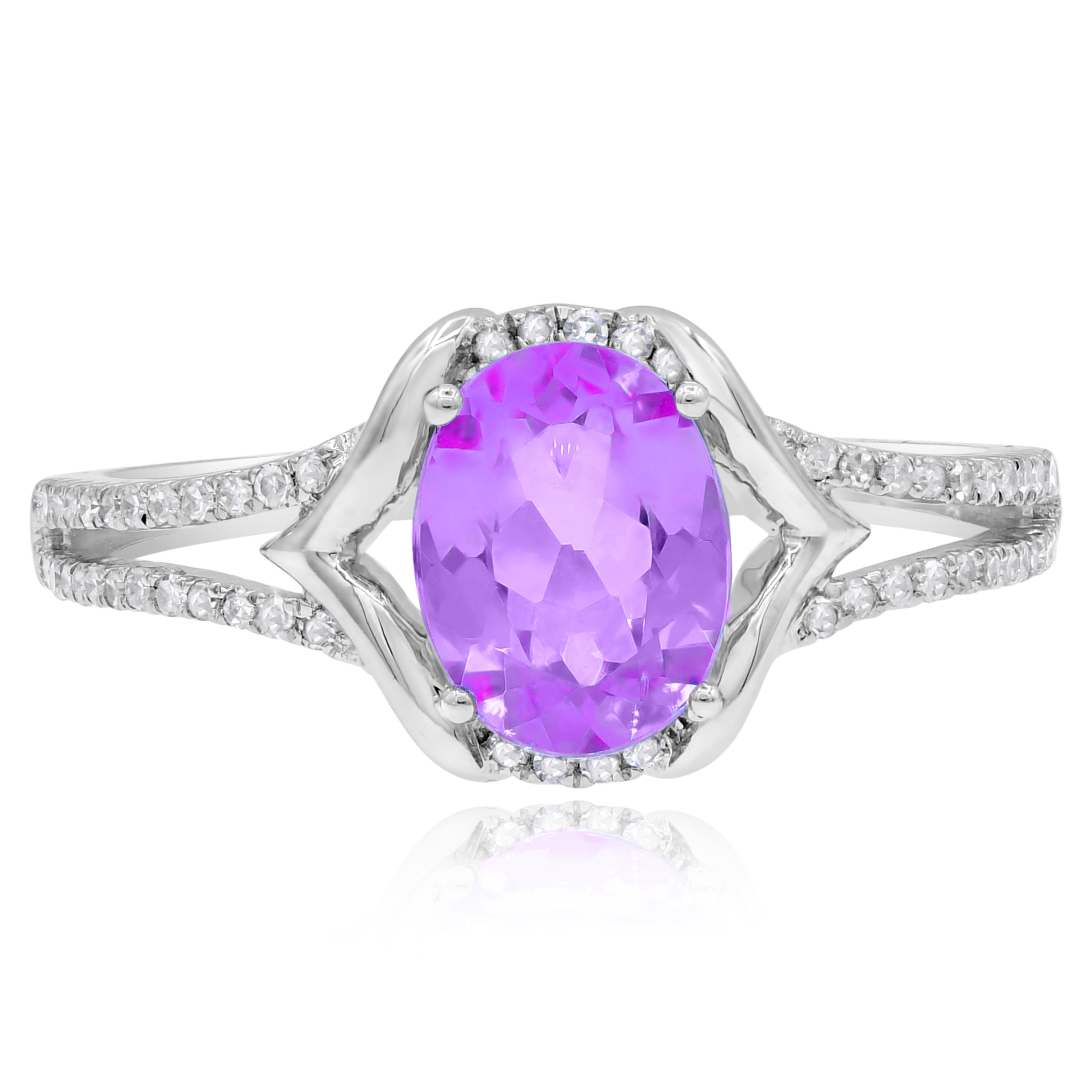 1.3 ct. Amethyst & 0.15 ct. Diamond 14K White Gold Halo Engagement Ring