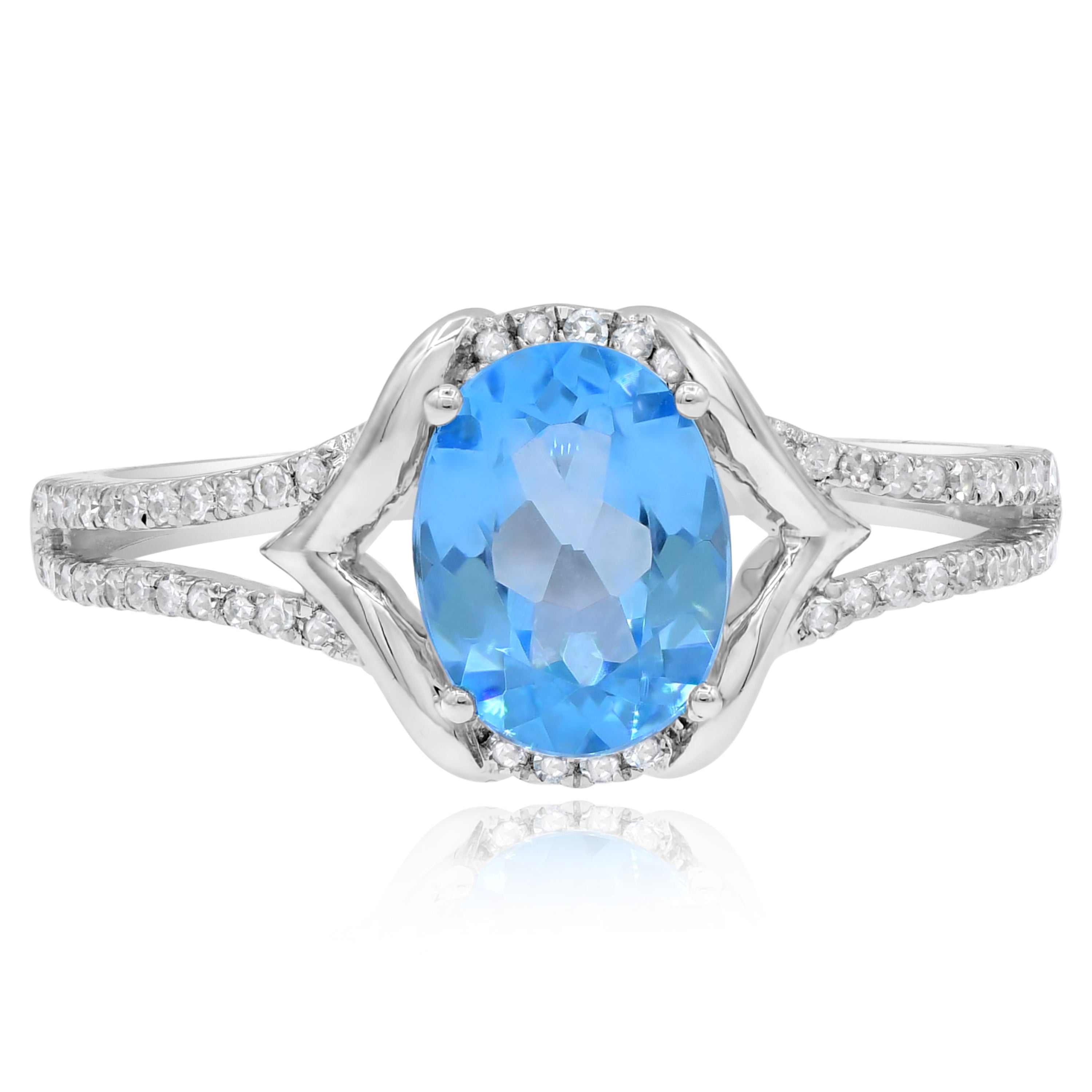 1.29 ct. Topaz & 0.15 ct. Diamond 14K White Gold Halo Split Shank Ring