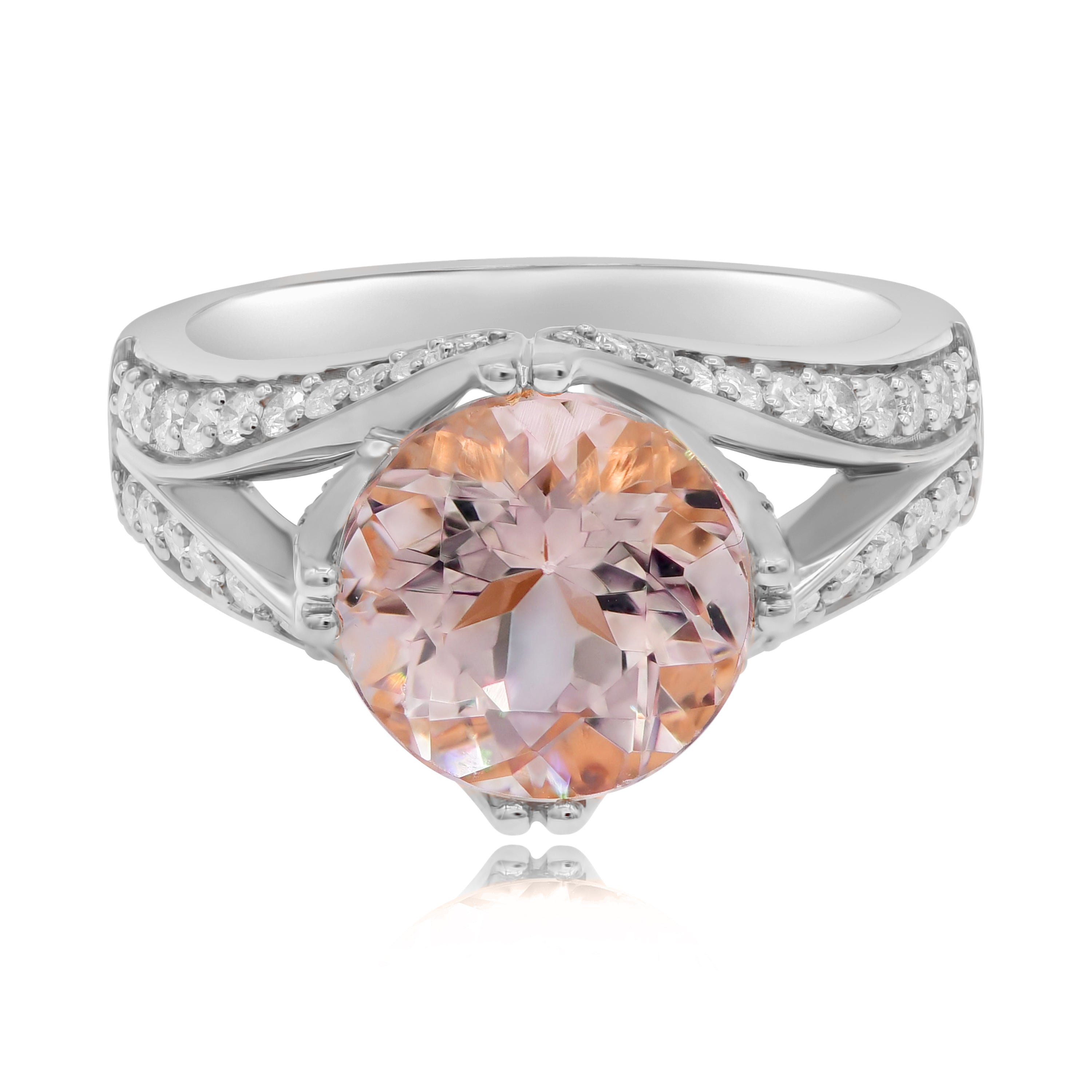 3.55 ct. Morganite & 0.68 ct. Diamond 18K White Gold Split Shank Ring