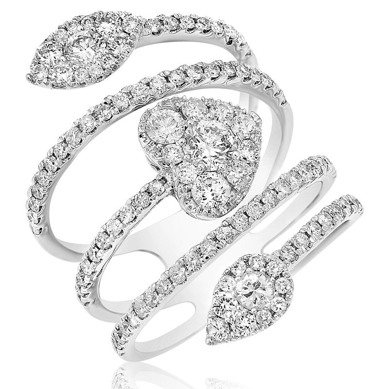 1.52 ct. Diamond 14K White Gold 3D Multi Shape Cluster Diamond Wrap Around Ring