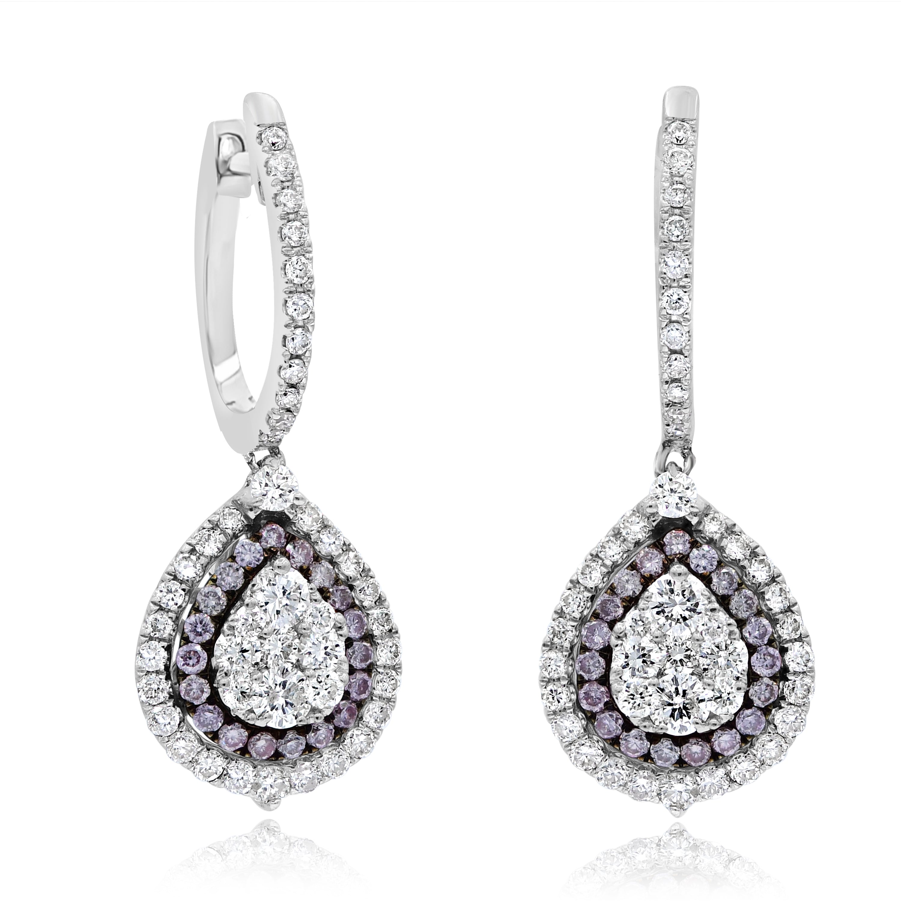 1.2 ct. Pink & White Diamond 18K White Gold Dangle Tear Drop Earrings