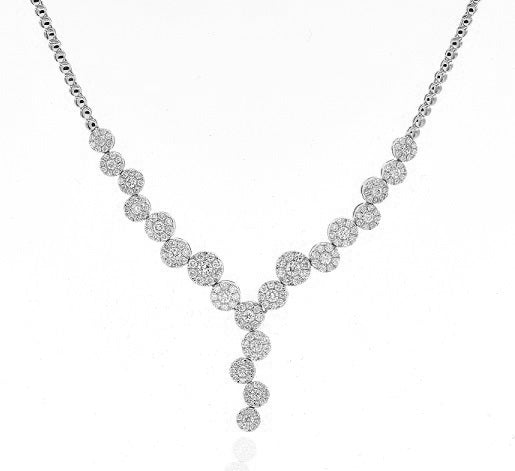 1.95 ct. Diamond 18K White Gold Diamond Round Cluster Set Necklace