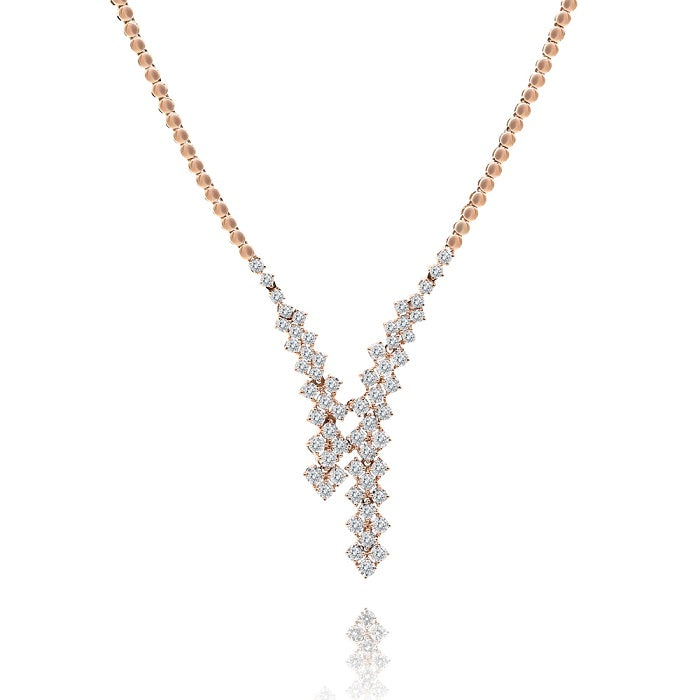 1.70 ct. Diamond 18K Rose Gold Multi Row Lariat Floral Love Necklace