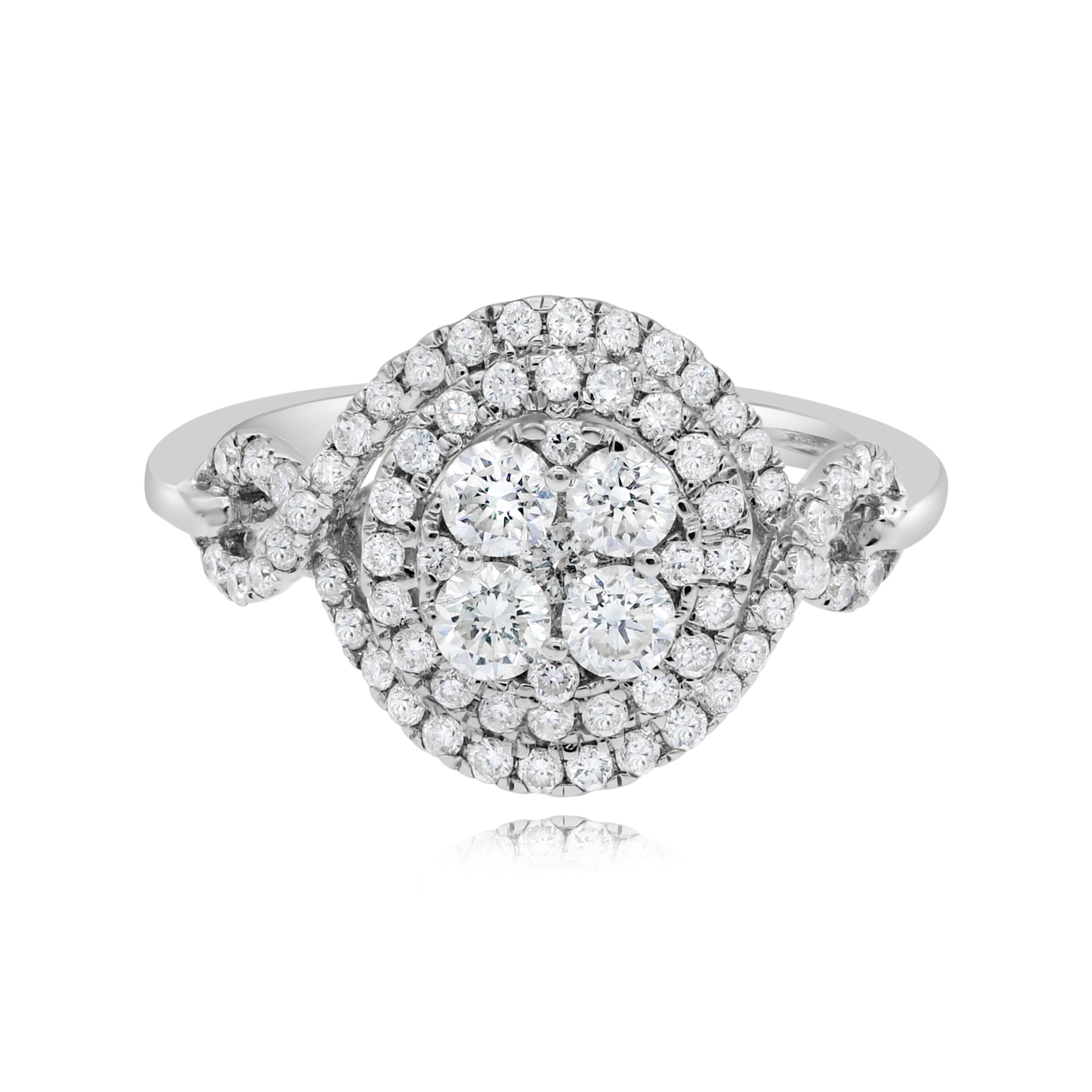 1.09 ct. Diamond 18K White Gold Cluster Double Halo Engagement Ring