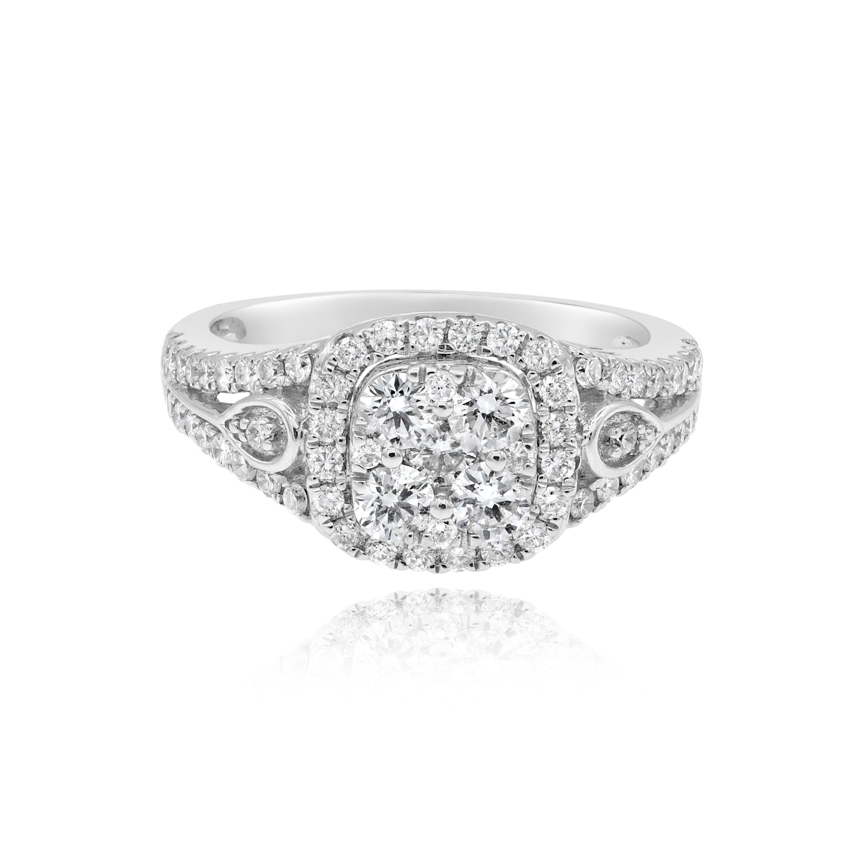 1.16 ct. Diamond 18K White Gold Cluster Split Shank Halo Ring