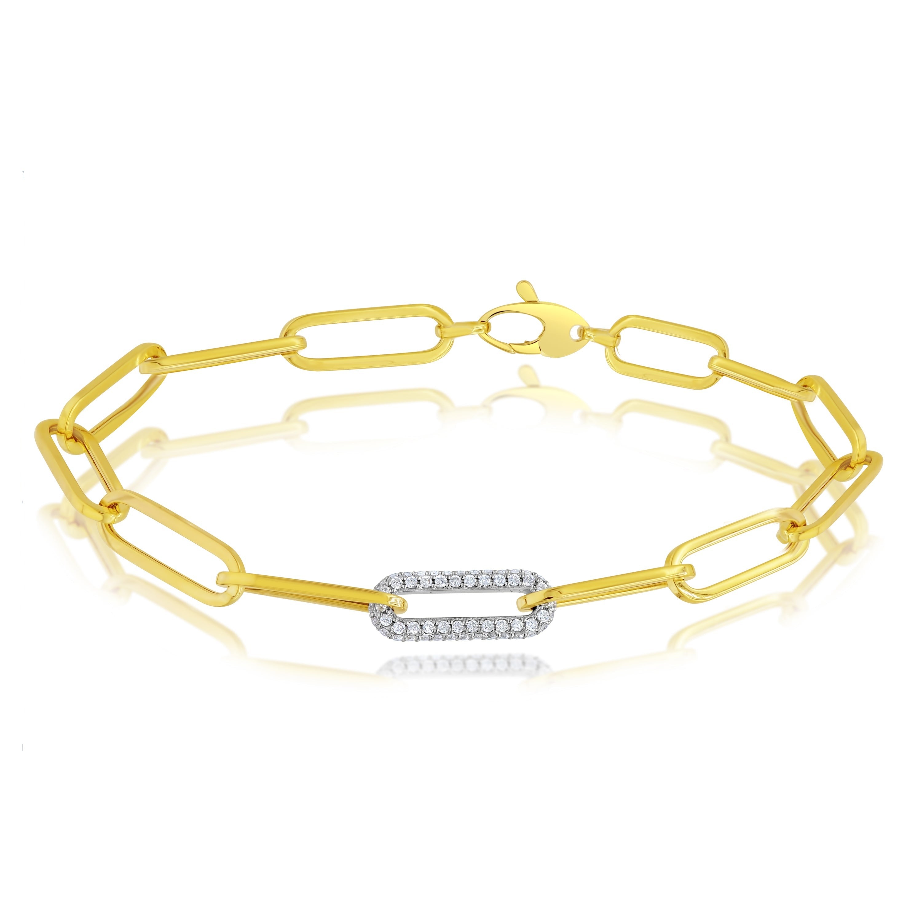 0.53 ct. Diamond Pave 14K Two Tone Gold Paperclip Bracelet