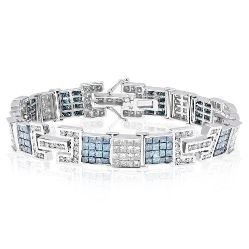 13.57 ct. Blue & White Diamond 14K White Gold Wide Bracelet