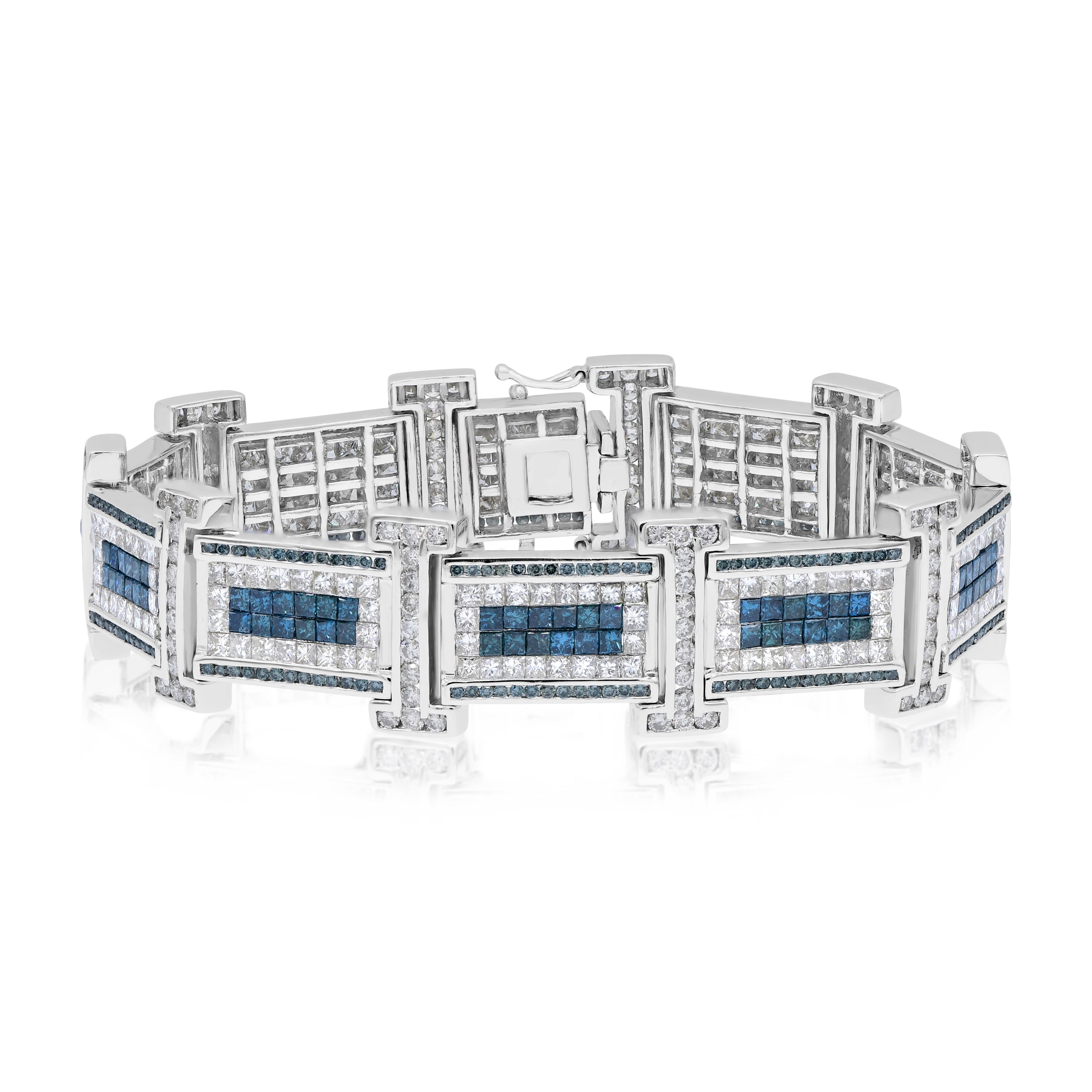 18.32 ct. Blue & White Diamond 14K White Gold Men's Bracelet