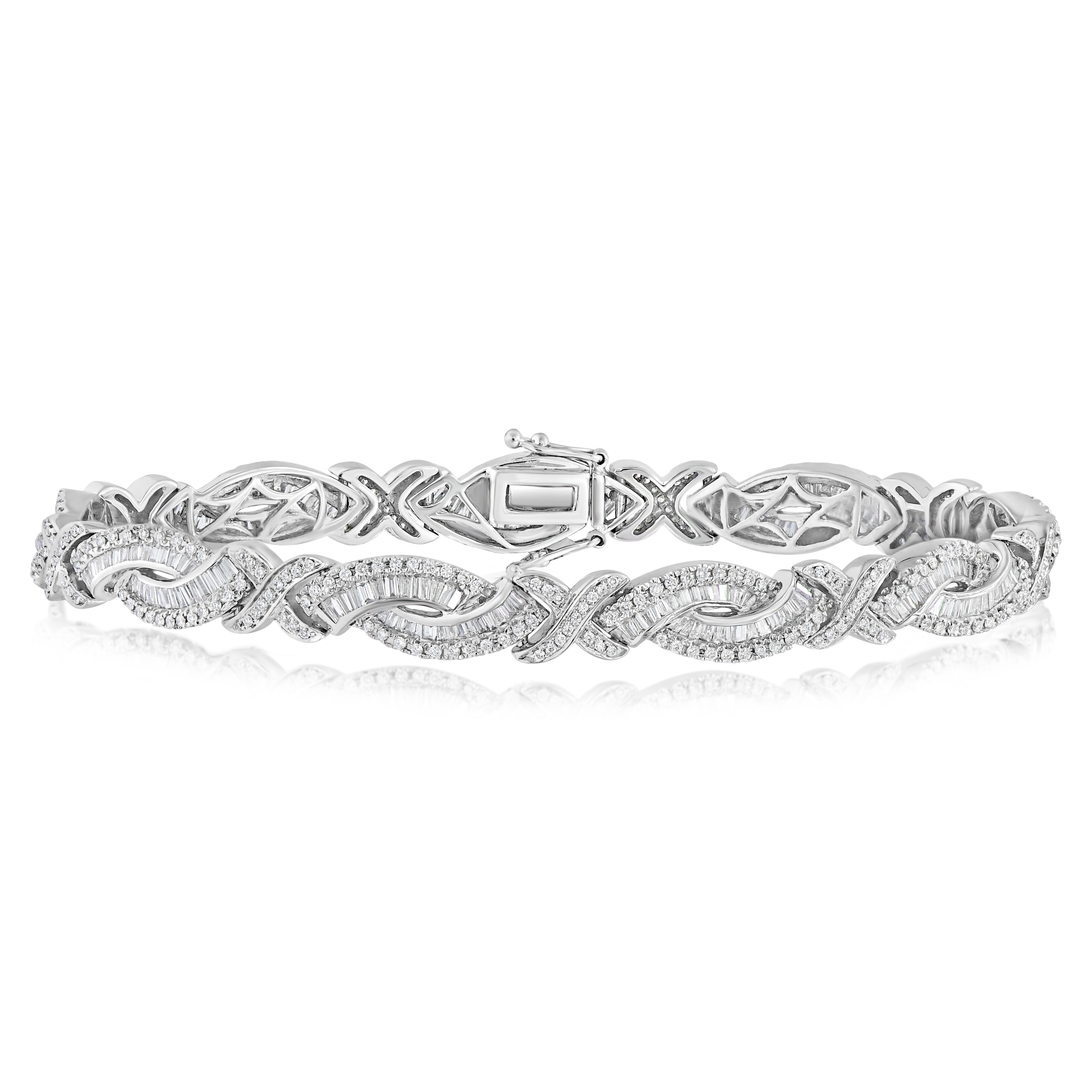 6.93 ct. Diamond 14K White Gold Swirl X Link Bracelet