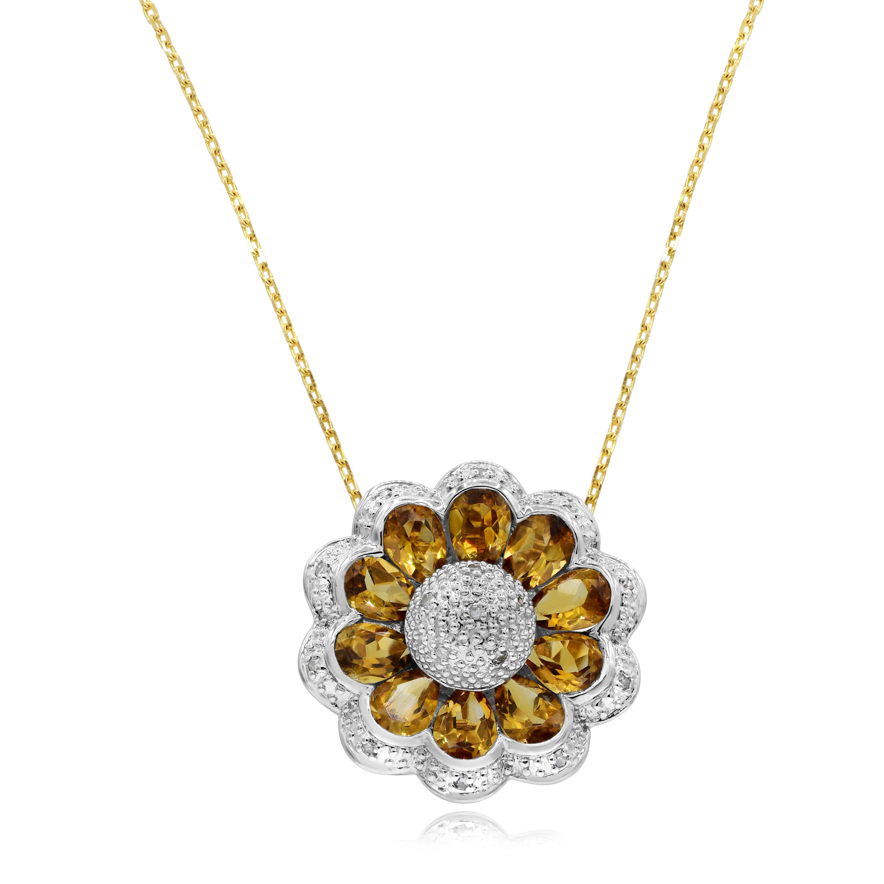 3.8 ct. Citrine & 0.12 ct. Diamond 14K Yellow Gold Sunflower Pendant