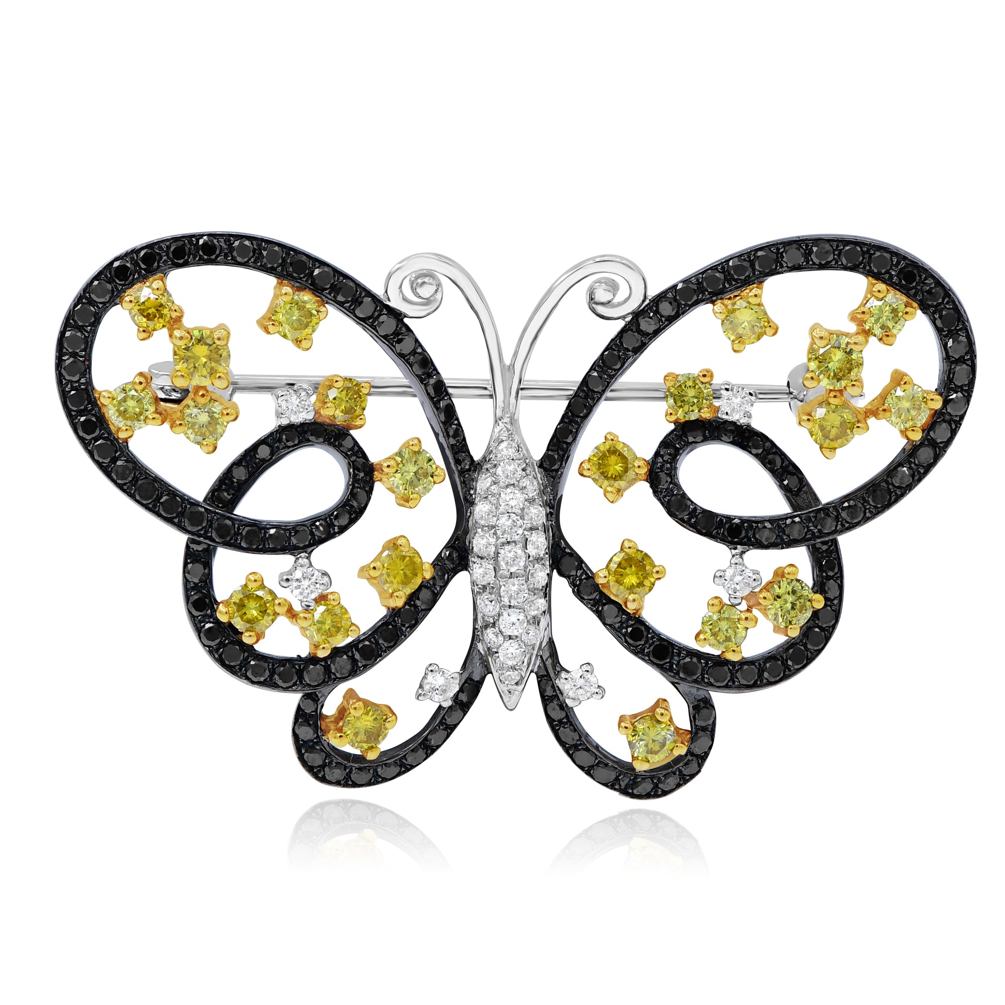 2.3 ct. Mutli Color Diamond 14K Yellow & White Gold Butterfly Pin