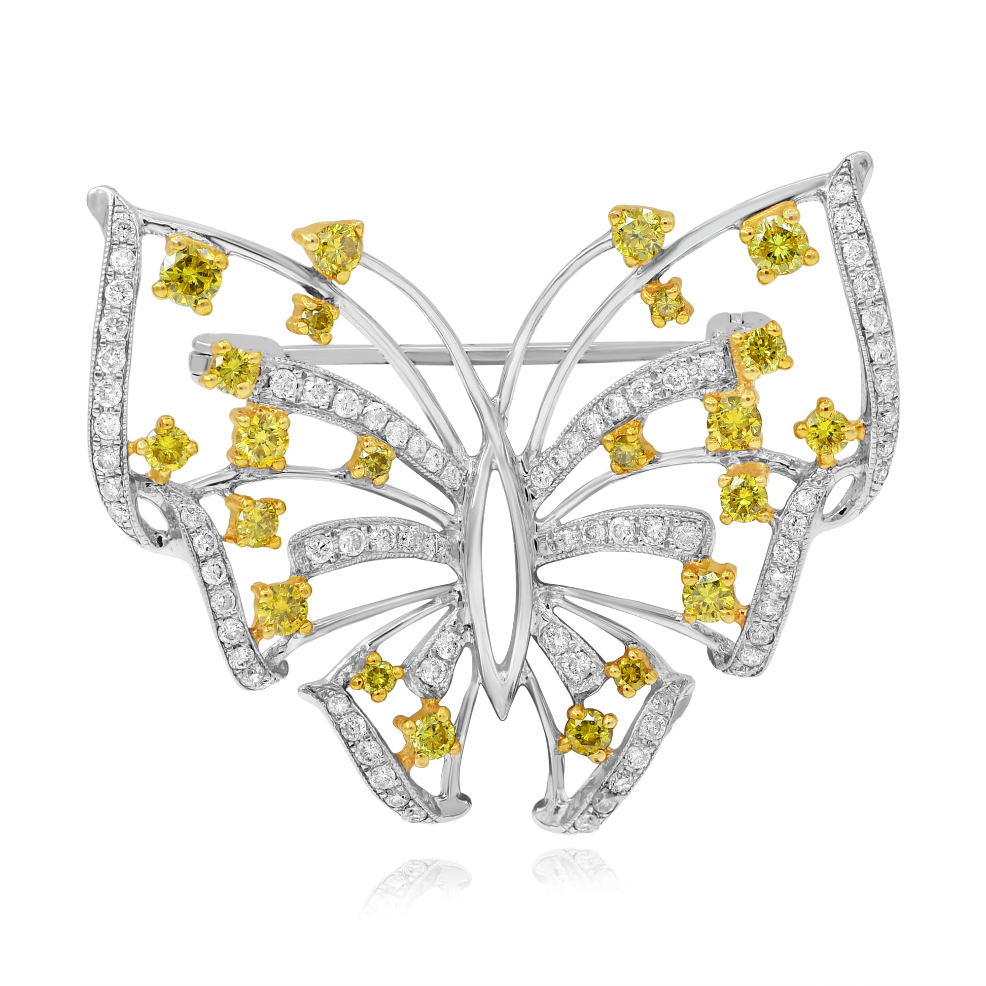 1.5 ct. Yellow & White Diamond 14K White Gold Butterfly Pin