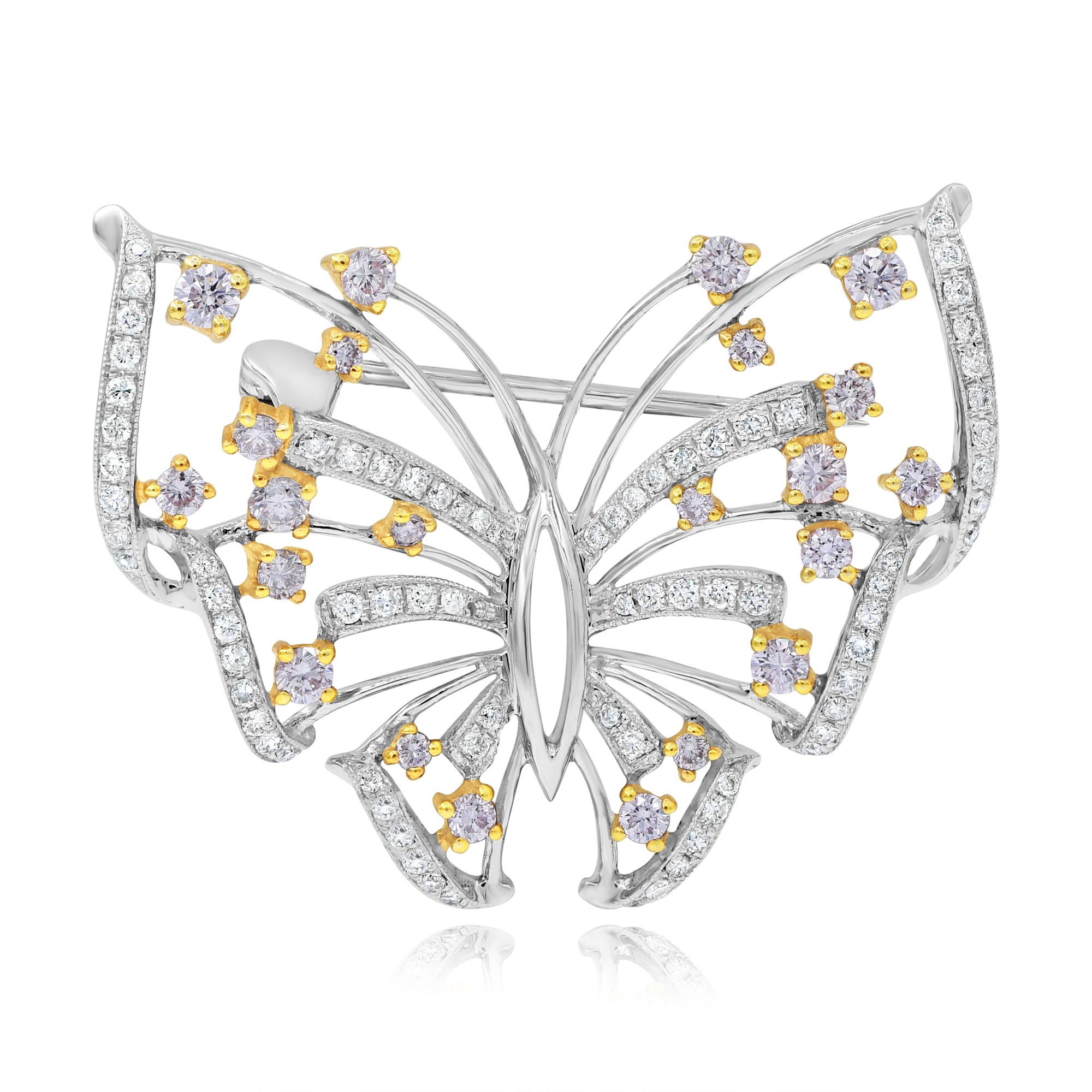 1.5 ct. Pink & White Diamond 14K White Gold Butterfly Pin