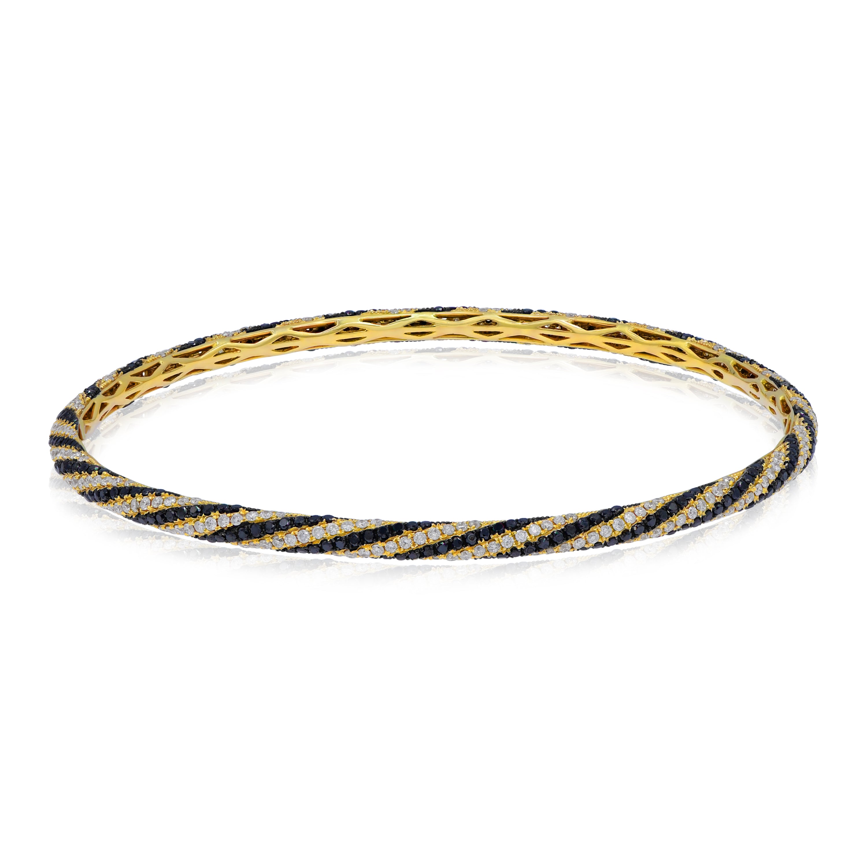 3.3 ct. Black & White Diamond 14K Yellow Gold Stackable Fiesta Stripes Bangle