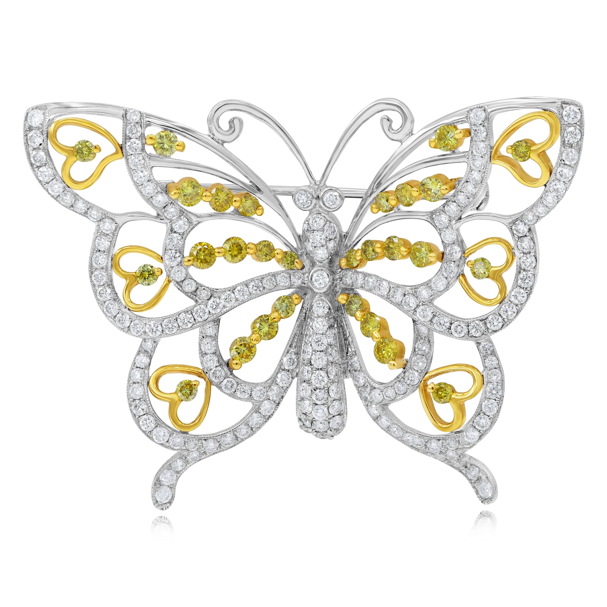 3.46 ct. Yellow & White Diamond 14K White Gold Butterfly Pin