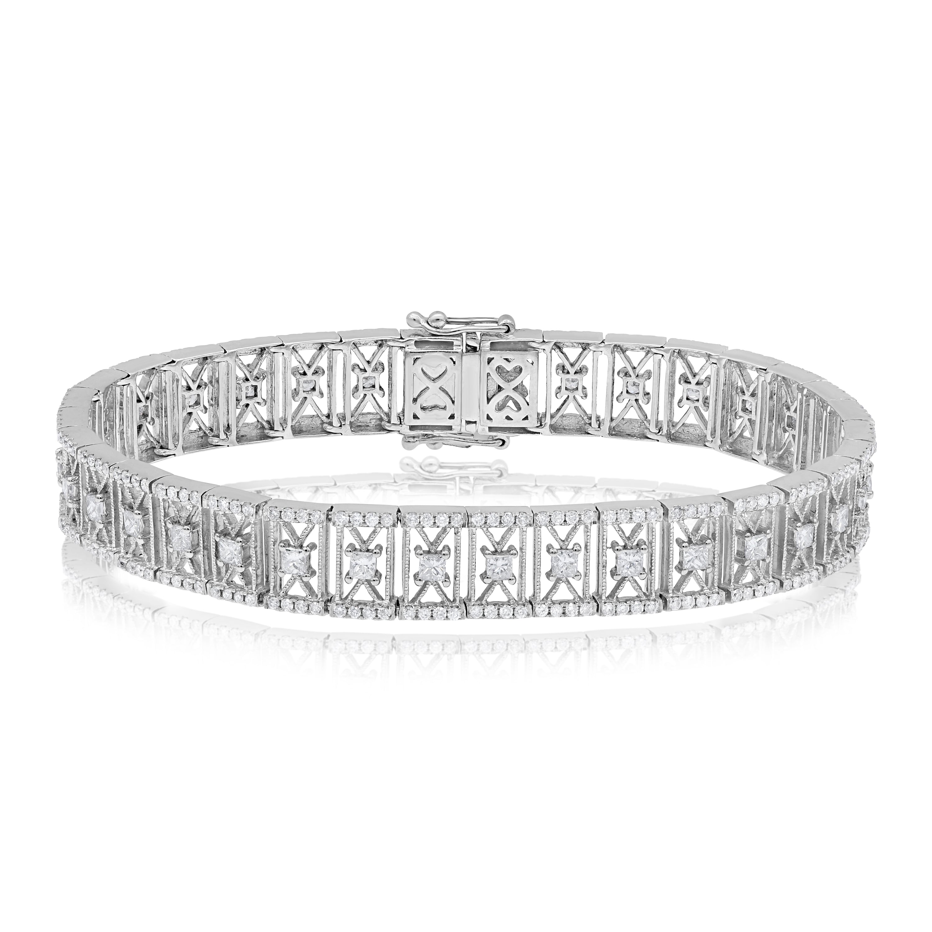 3.05 ct. Diamond 14K White Gold Art Deco Cluster Bracelet