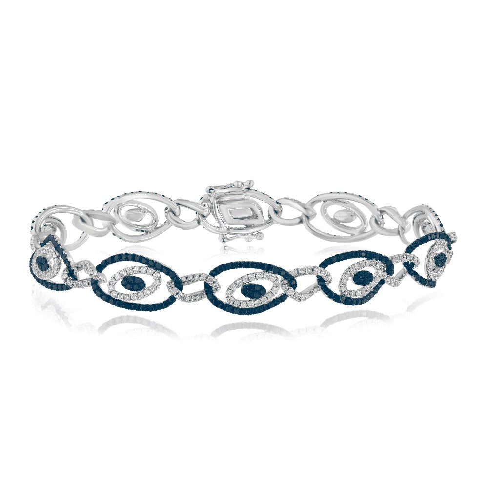 4.19 ct. Blue & White Diamond 14K White Gold Intertwining Link Bracelet