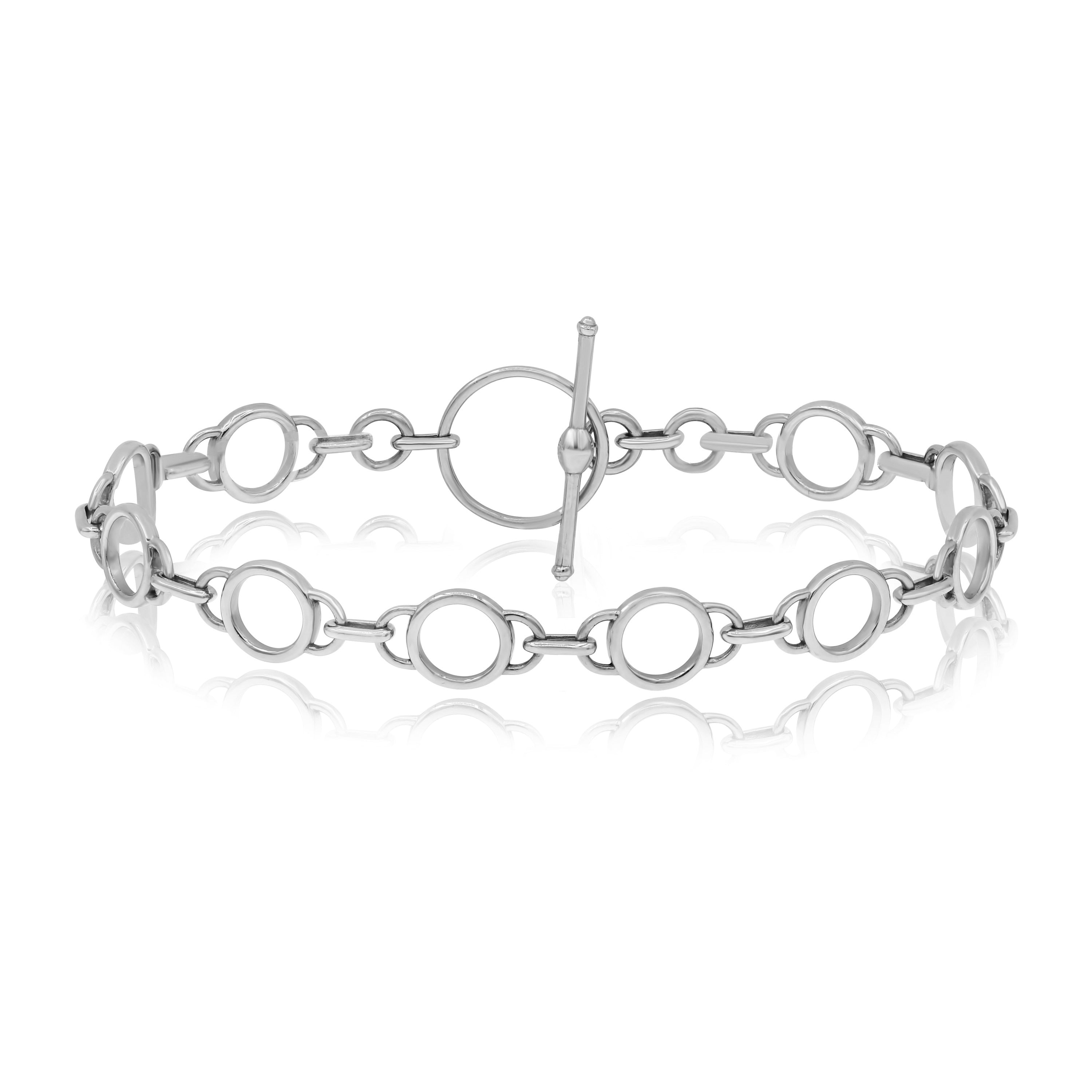 14K White Gold Round Link Bracelet