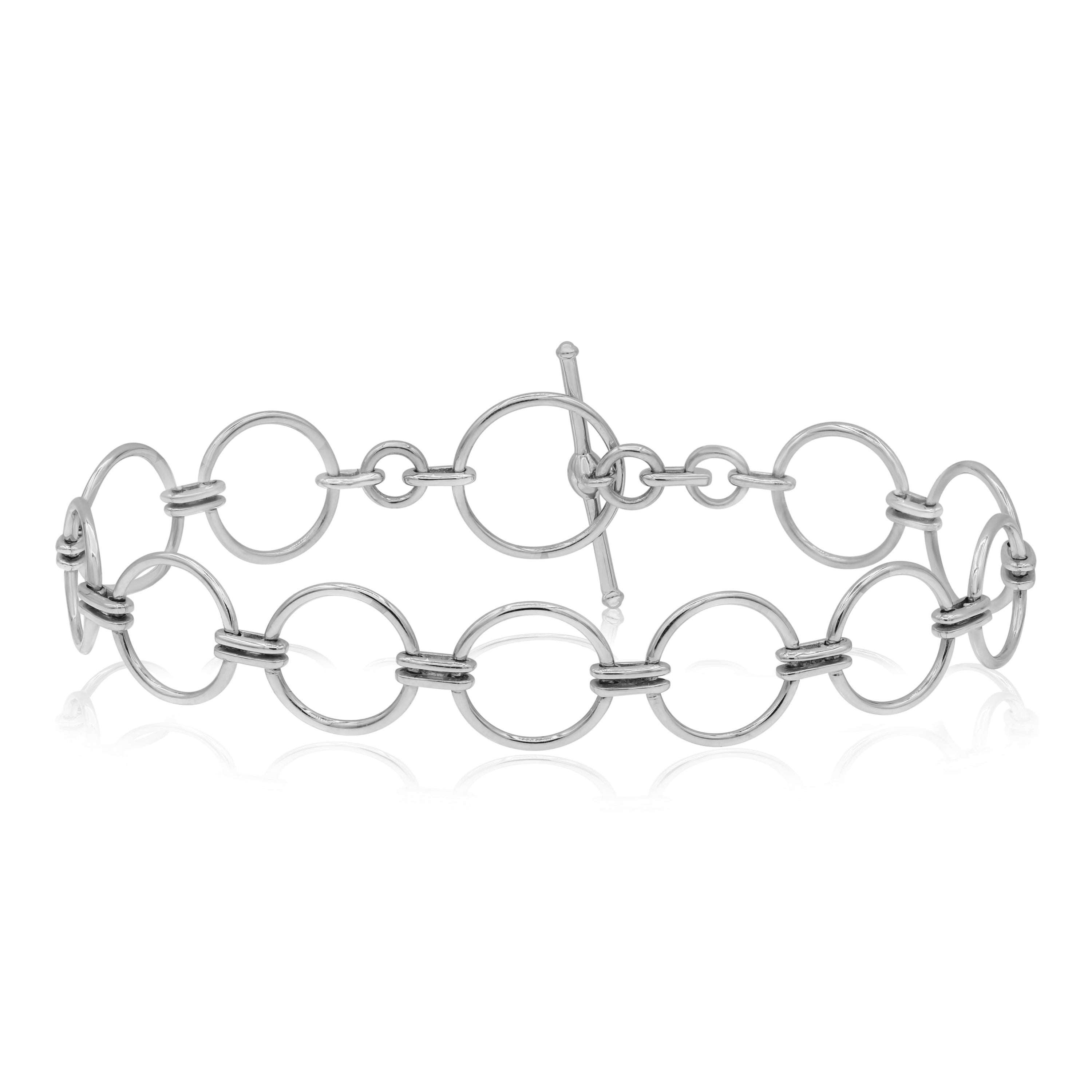 14K White Gold Round Link Bracelet